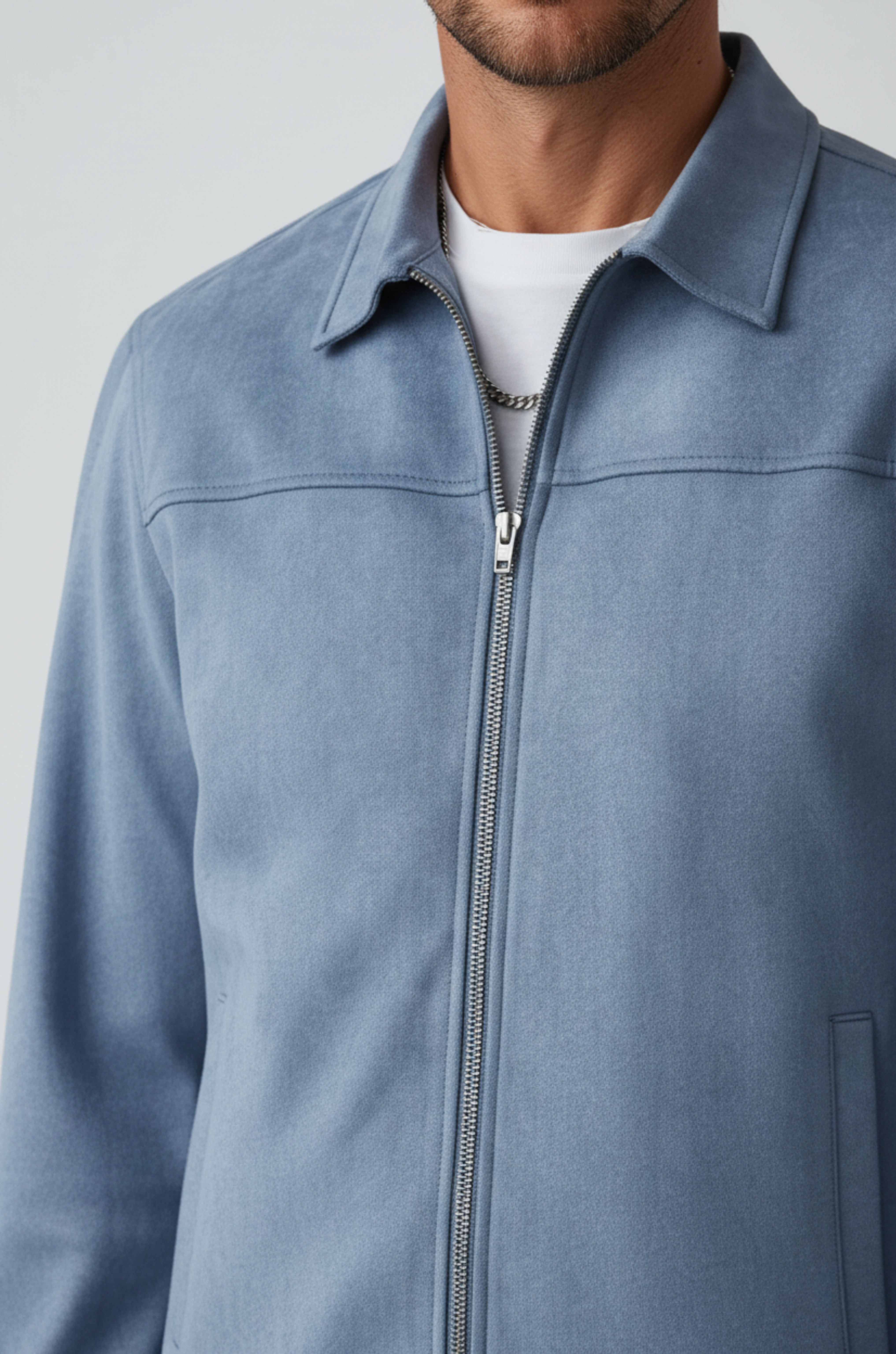 Dusty Blue Suede Jakke til Mænd – Elegant og Alsidig Hverdagsjakke - - Jakker - Valmont Wear