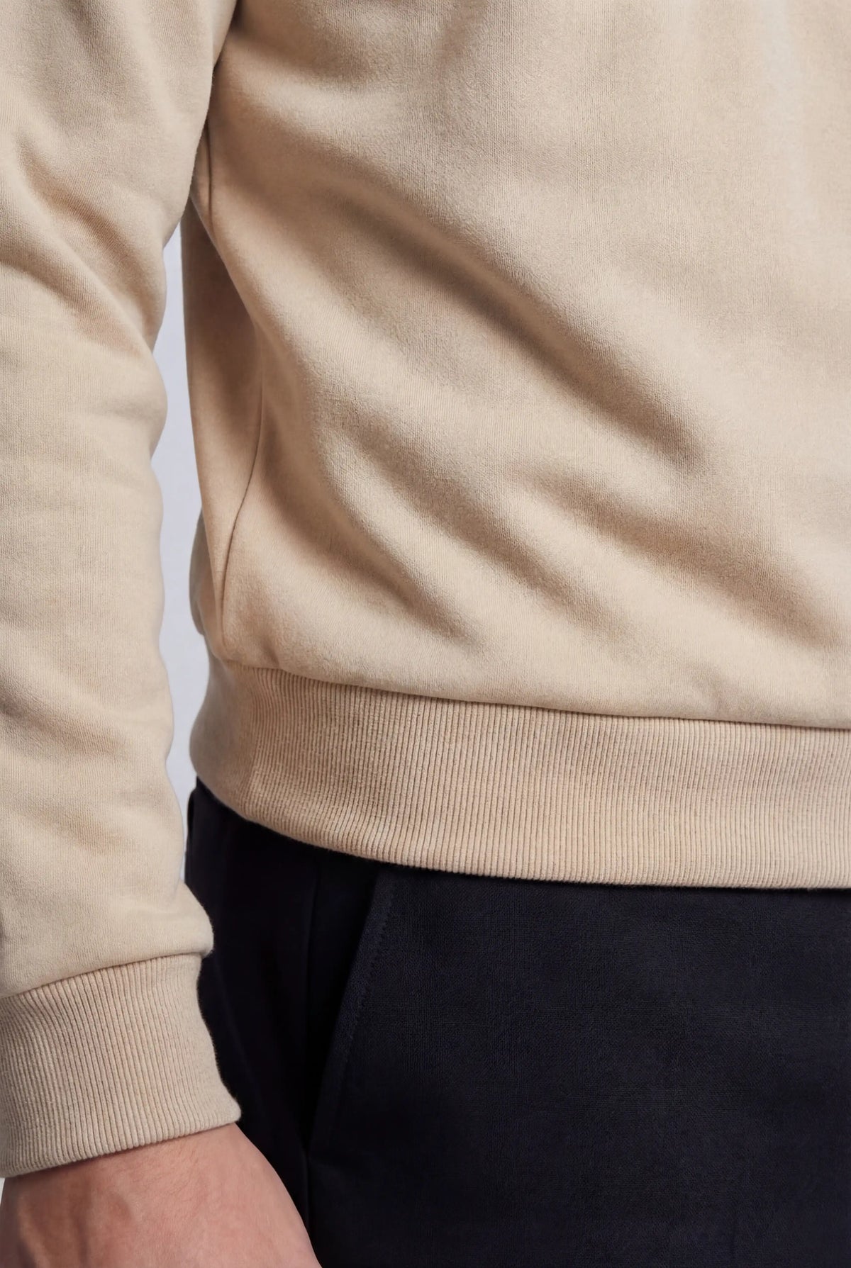 Herre Sweatshirt med Kontrastkrave og Polokrave - Beige - Striktrøje - Valmont Wear