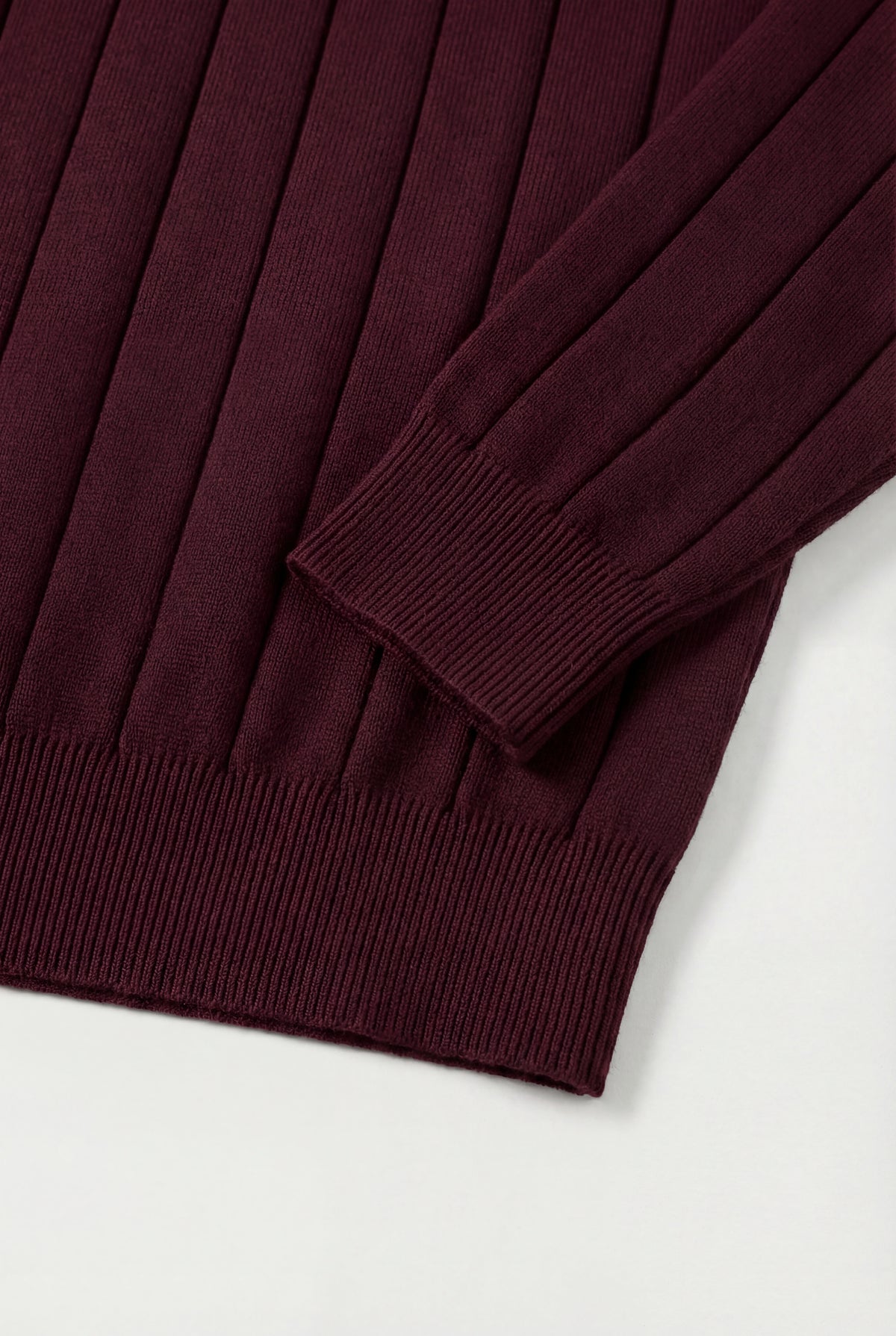 Ribstrikket herresweater med rund hals - Langærmet, bourgogne - Sweater - Valmont Wear