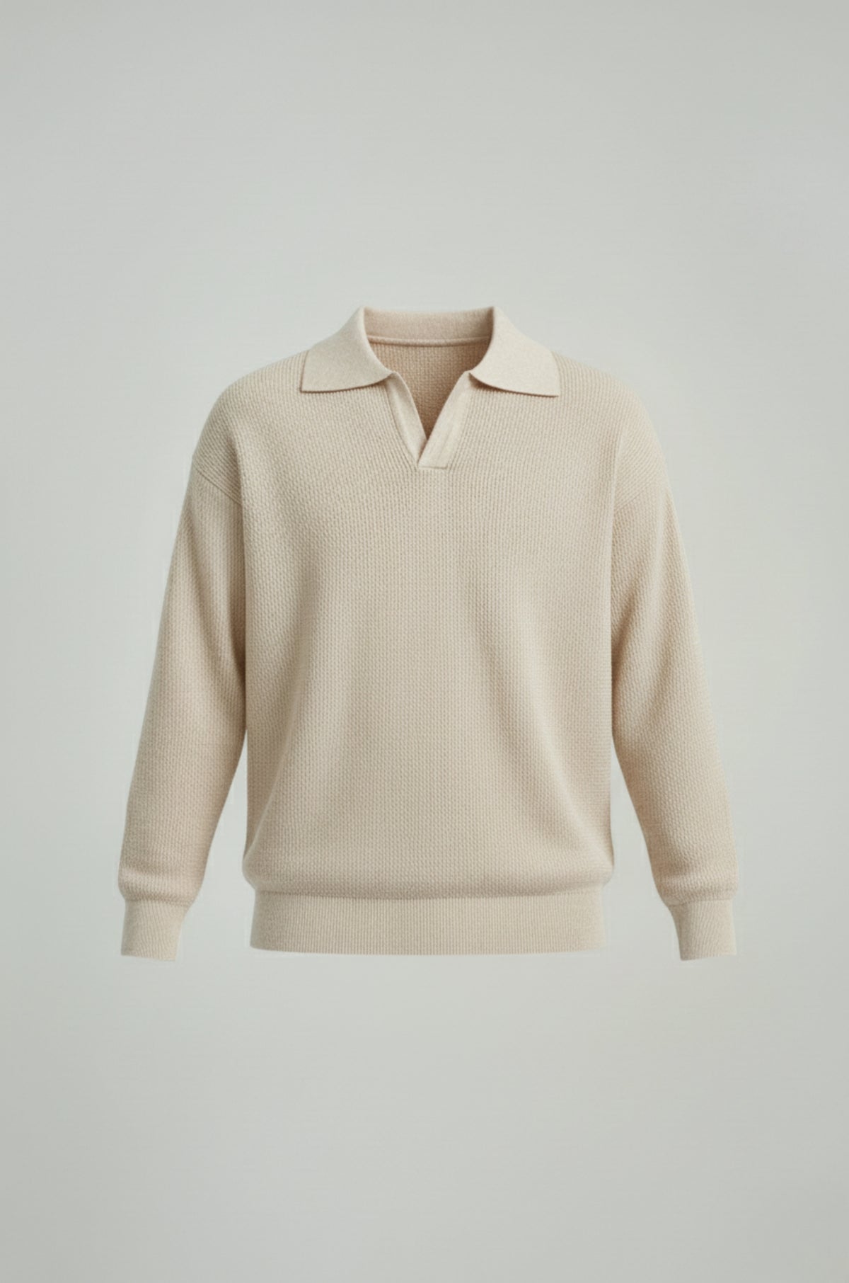 Herre polo strikskjorte med lange ærmer og krave – Creme – Regular Fit - - Sweatre - Valmont Wear