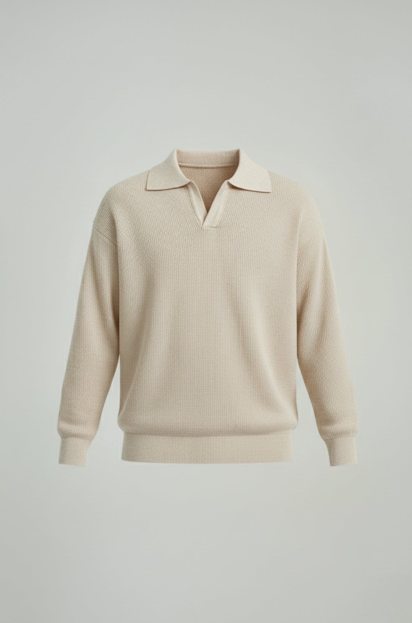 Herre polo strikskjorte med lange ærmer og krave – Creme – Regular Fit - - Sweatre - Valmont Wear