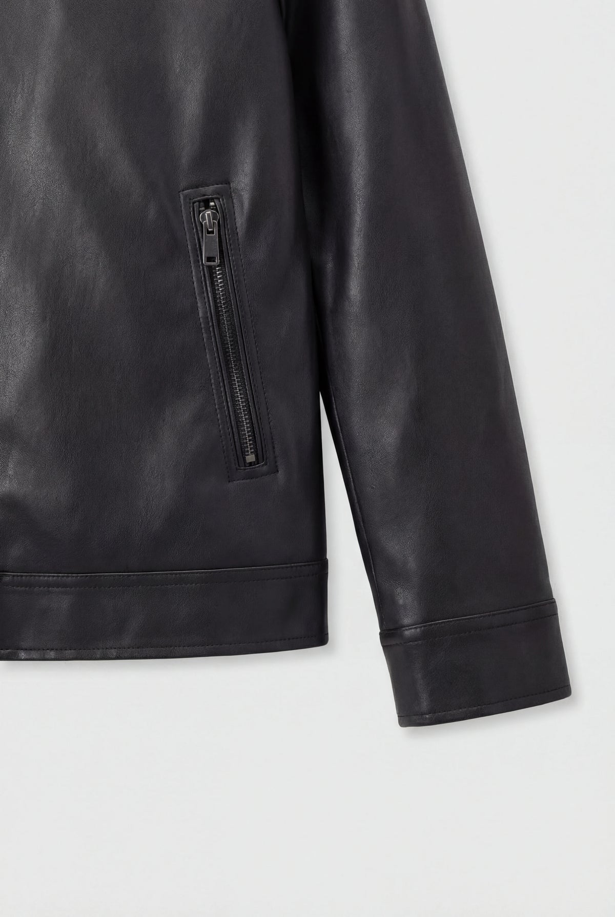 Herrejakke med læderlook og lynlåslukning - Sort - Jakker - Valmont Wear
