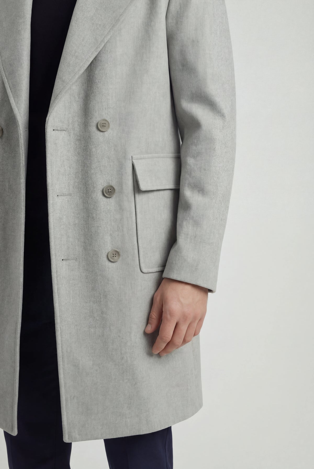 Herre dobbeltradet uldfrakke, knælængde, lysegrå - Coat - Valmont Wear
