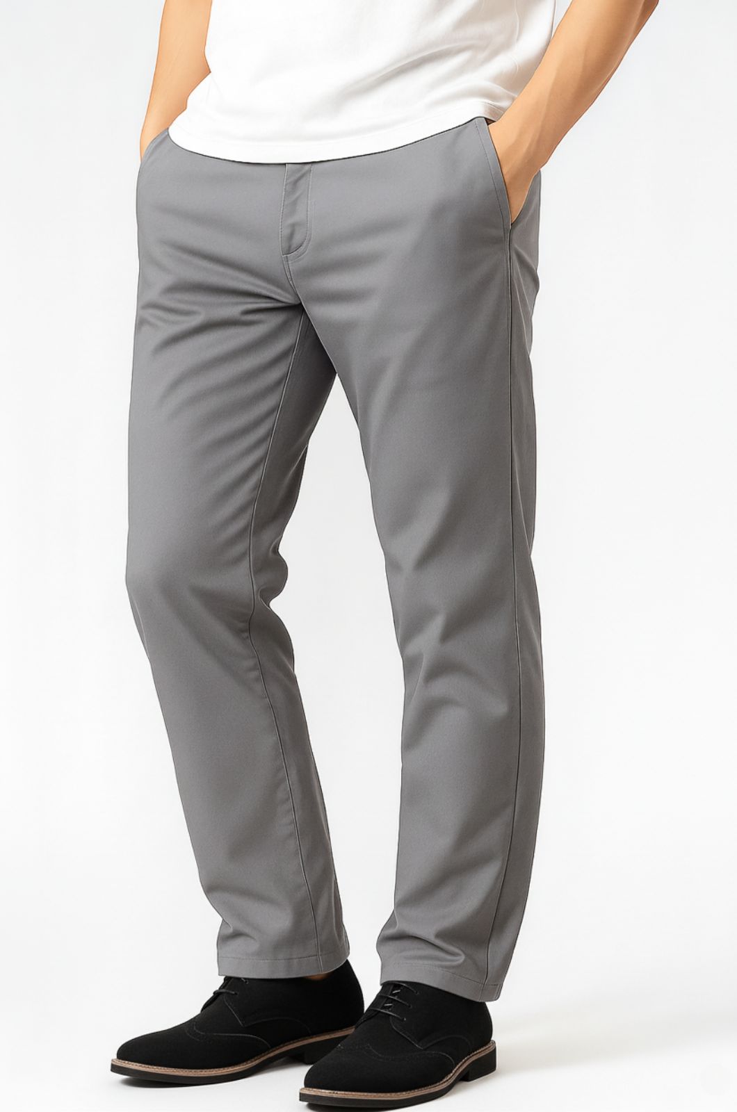 Herrebukser – Straight Fit Bomuld med Stræk – Grå – Fire Årstider – Kontor & Casual - Gray - Pants - Valmont Wear