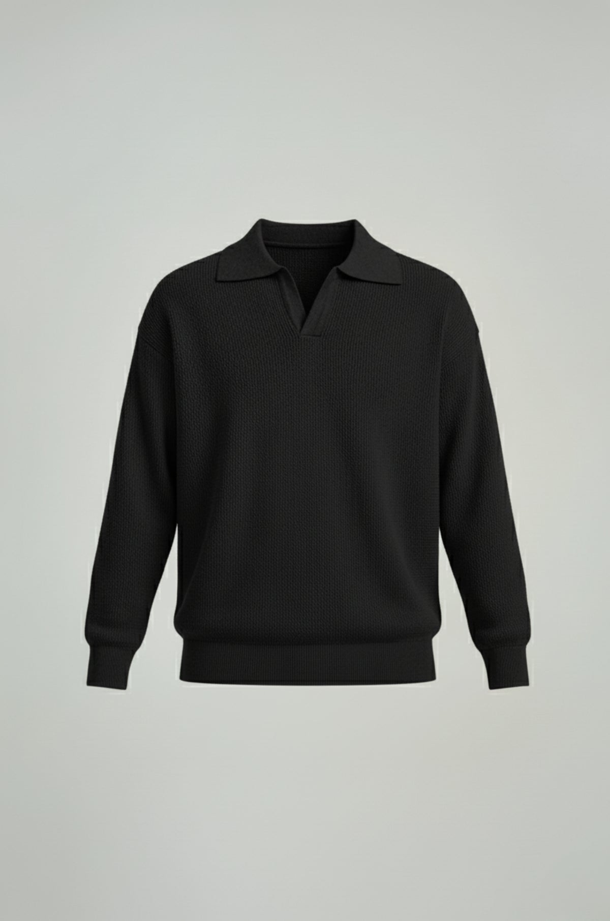 Herrestrikskjorte med lange ærmer og reverskrave – Sort – Regular Fit - - Sweatre - Valmont Wear