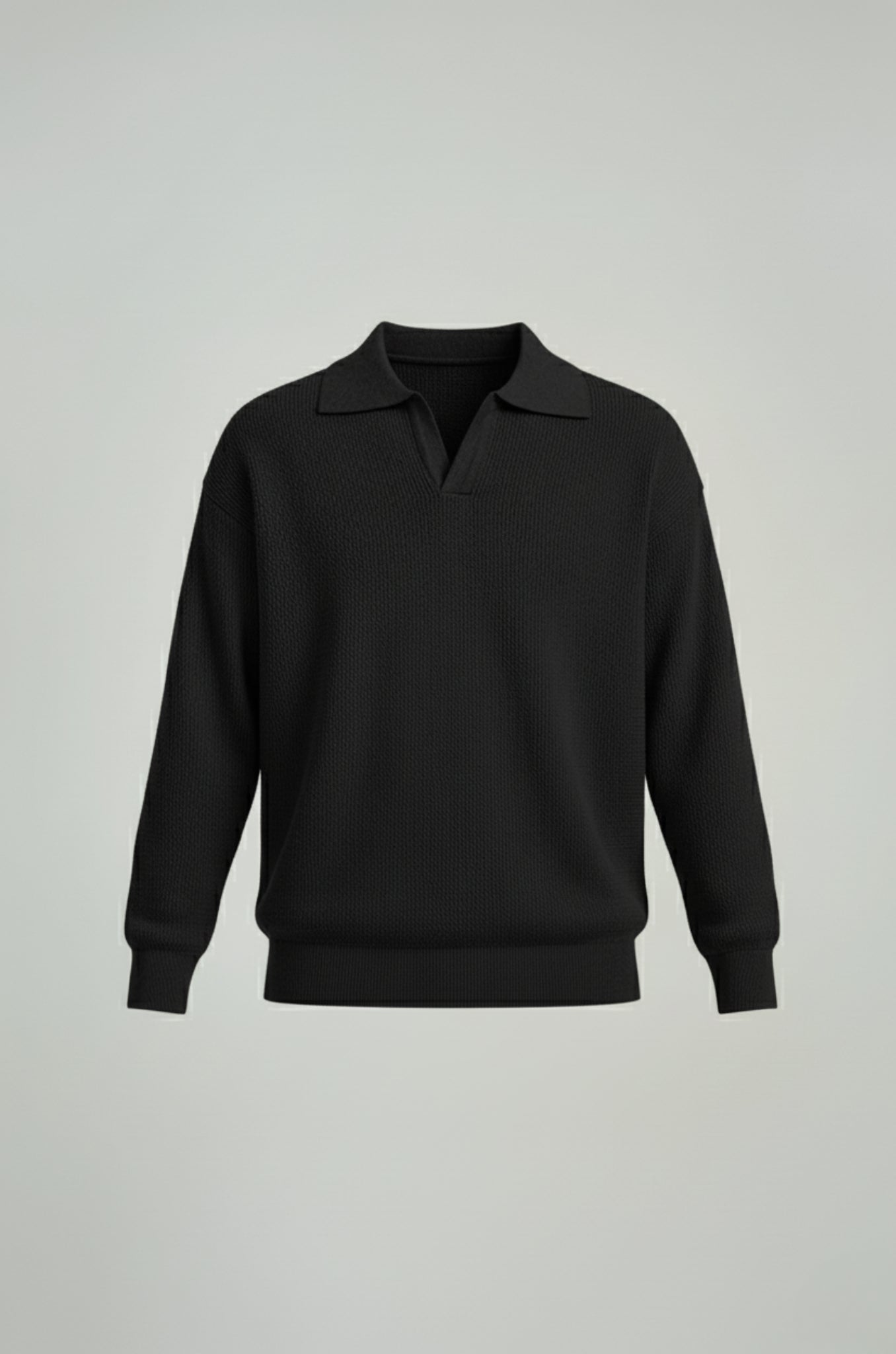 Herrestrikskjorte med lange ærmer og reverskrave – Sort – Regular Fit - - Sweatre - Valmont Wear