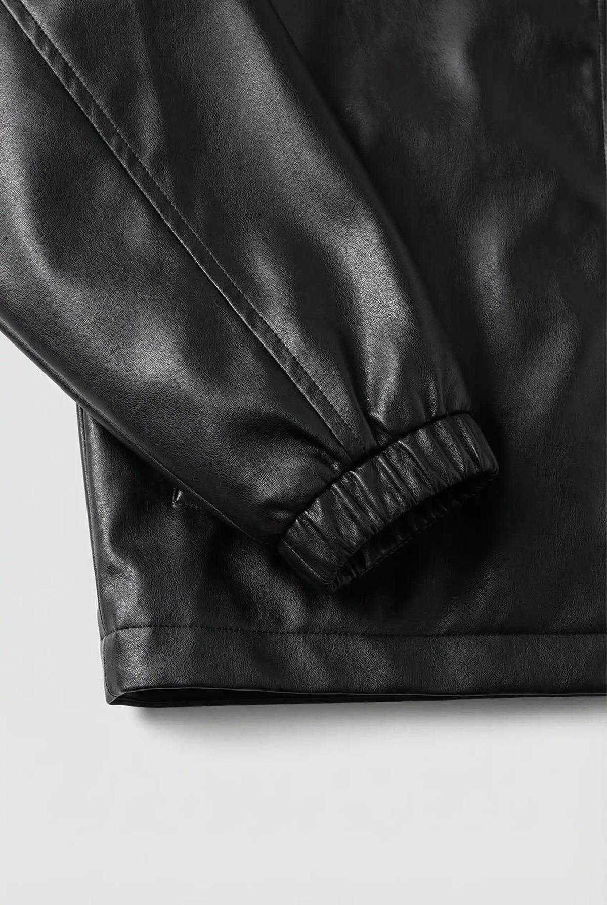 Herre Læderlook Jakke Sort Regular Fit Lynlås Sort Laeder