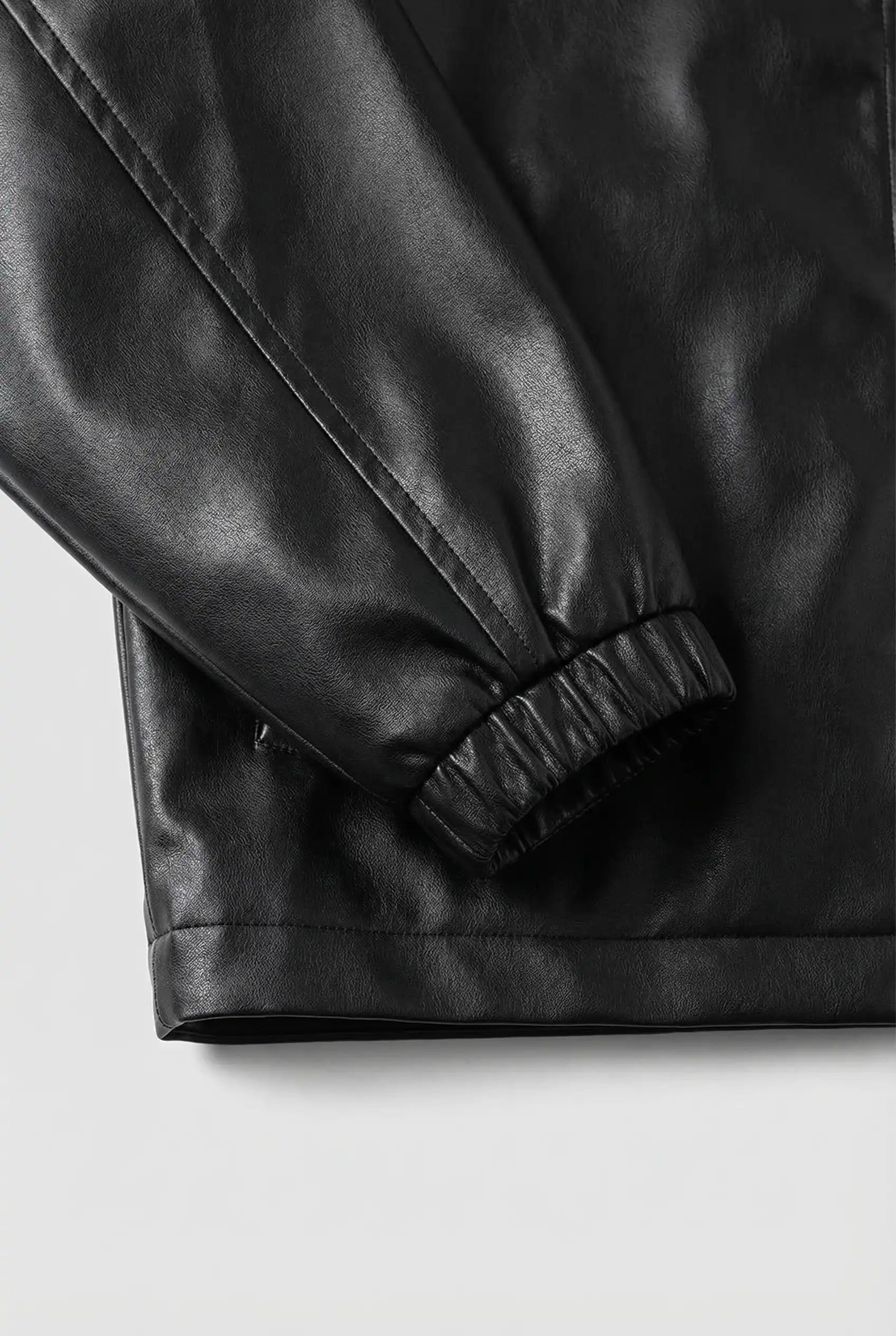Herre Læderlook Jakke Sort Regular Fit Lynlås Sort Laeder