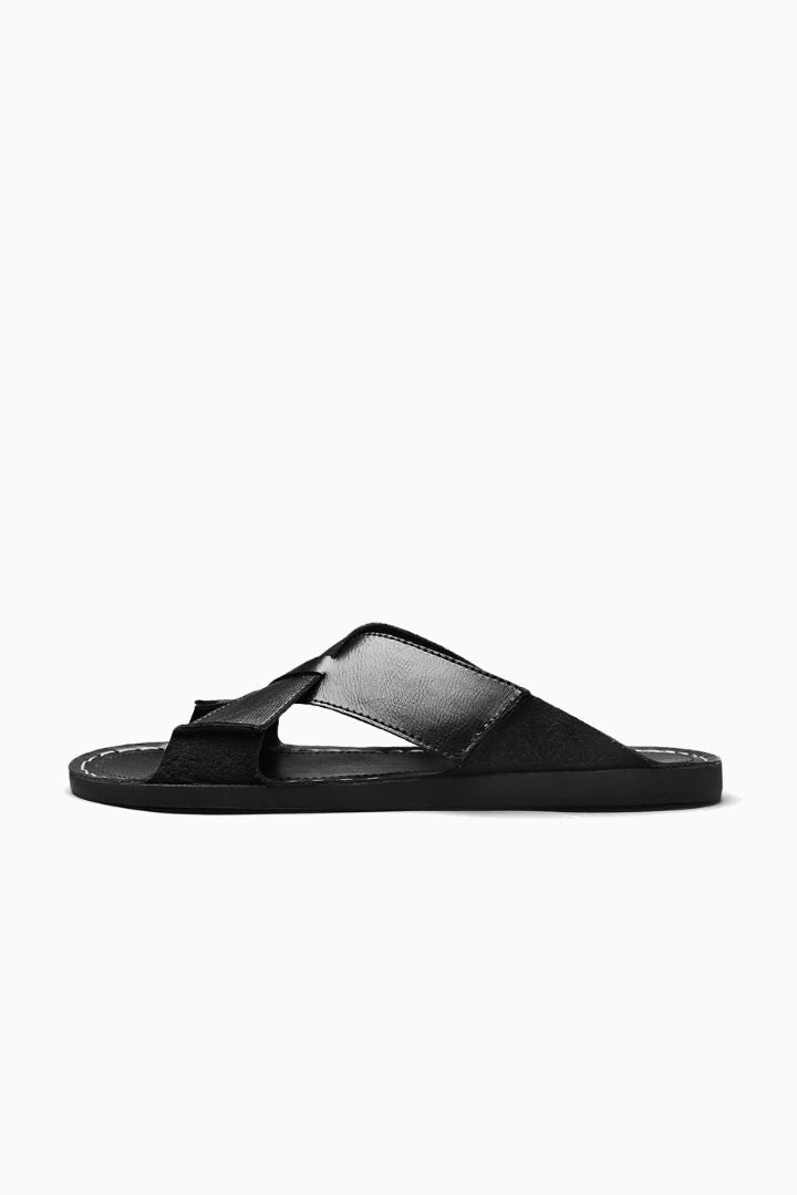 Herresandaler i Sort Læder - Krydsrem Slip-On Komfort