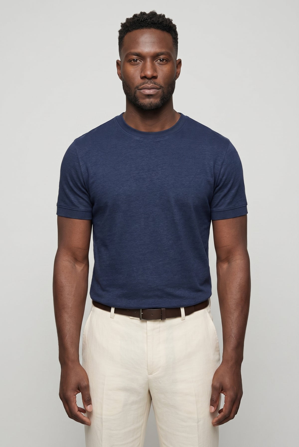 T-Shirt til Mænd - Marineblå - Lin - Slim Fit - frame 1