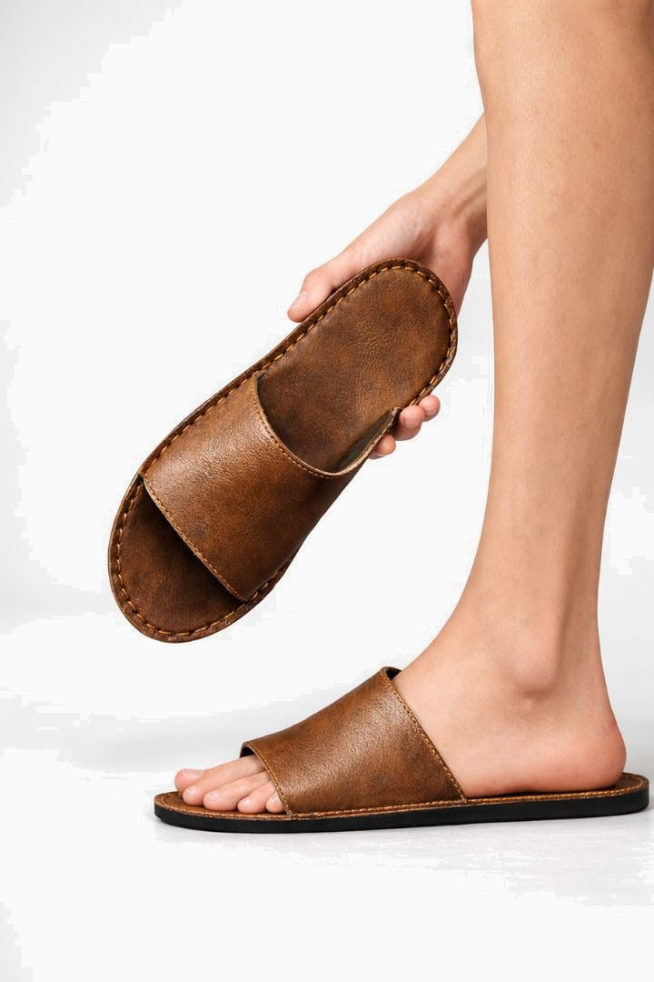 Herresandaler i Sort Læder - Slide til Sommerkomfort