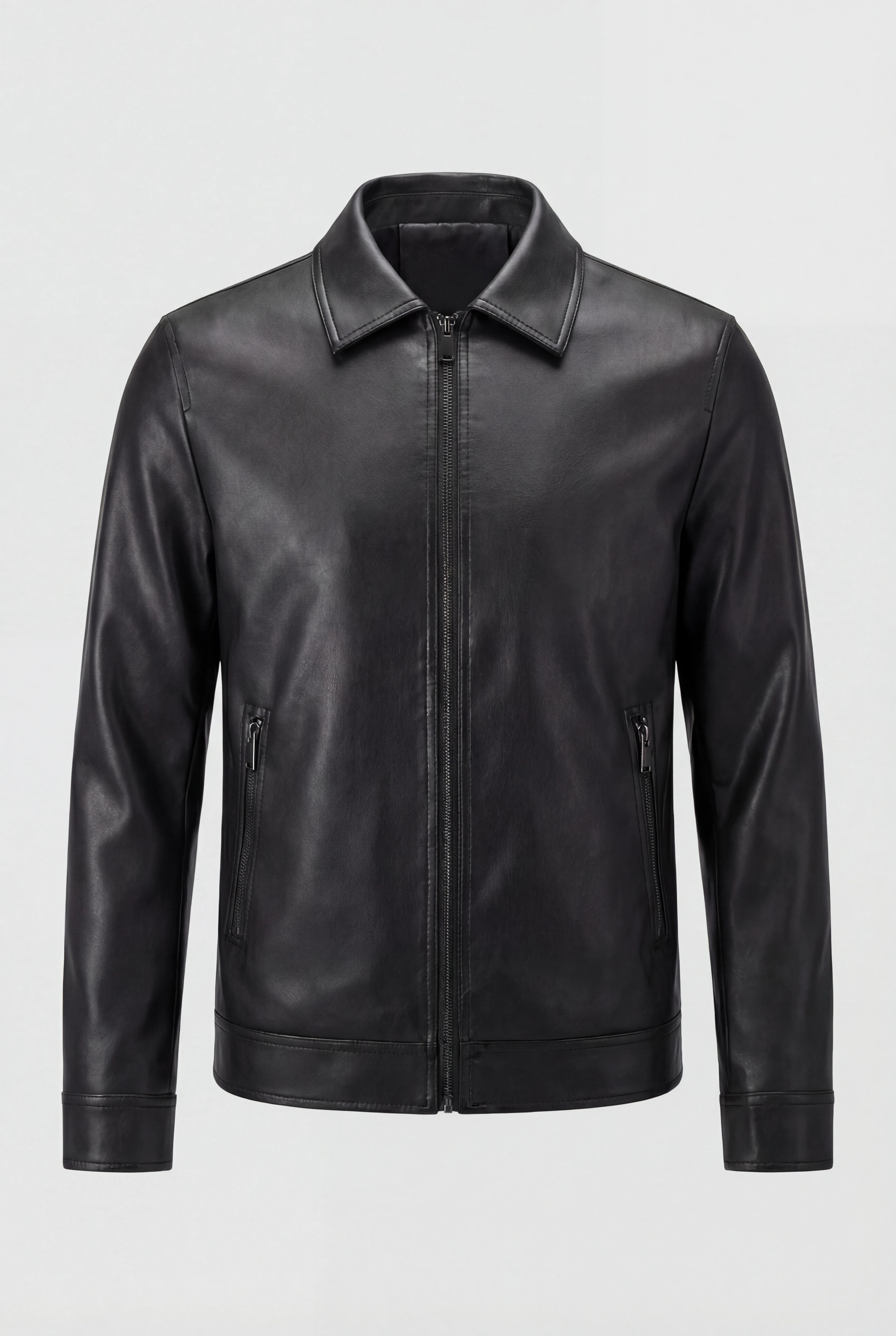 Herrejakke med læderlook og lynlåslukning – Sort