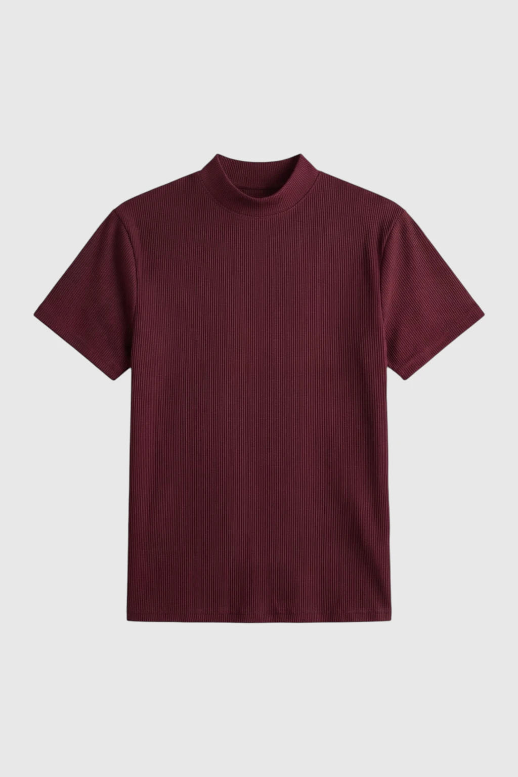 Ribstrikket Mock Neck T-Shirt Herre Slim Fit – Bordeaux
