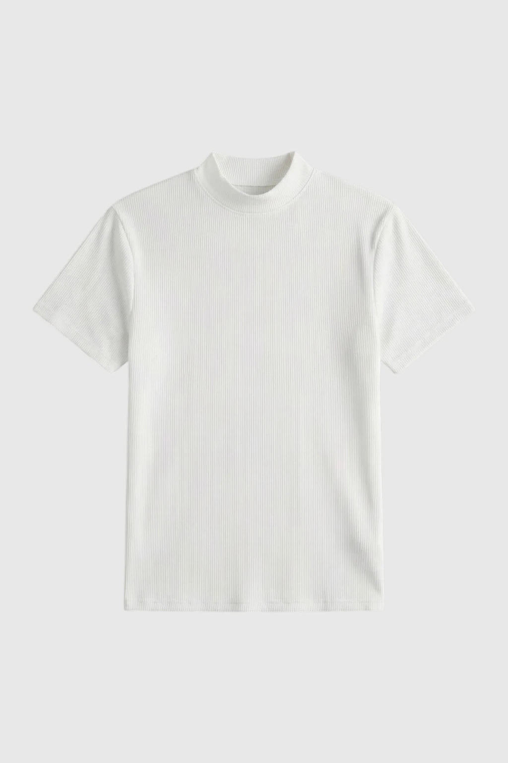 Herre Ribstrikket Mock Neck Slim Fit T-Shirt – Hvid