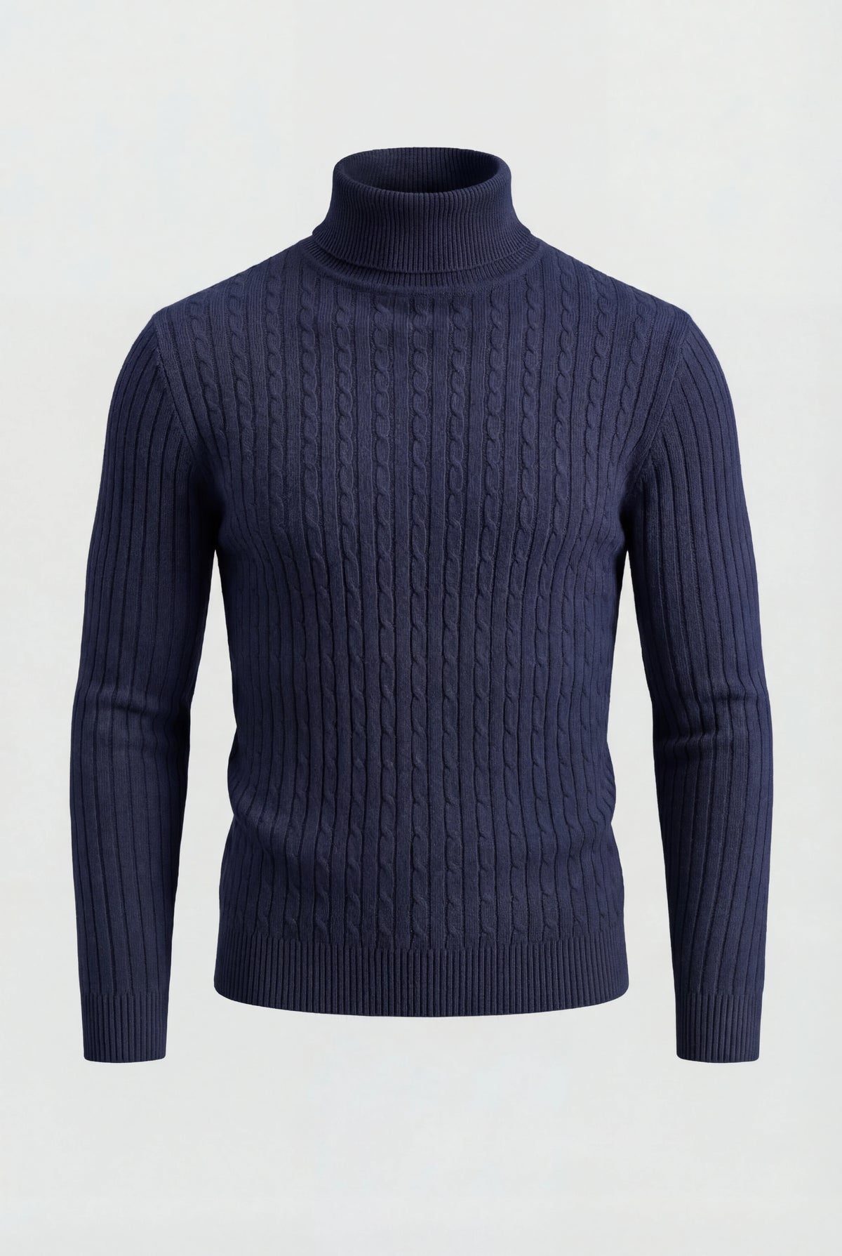 Herre rullekravesweater i kabelstrik med regular fit - Marineblå - Sweater - Valmont Wear