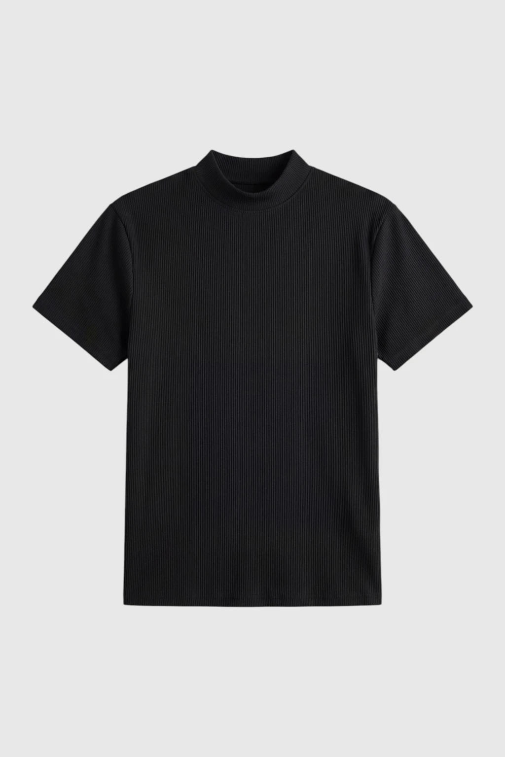 Herre Ribstrikket Mock Neck Slim Fit T-Shirt – Sort