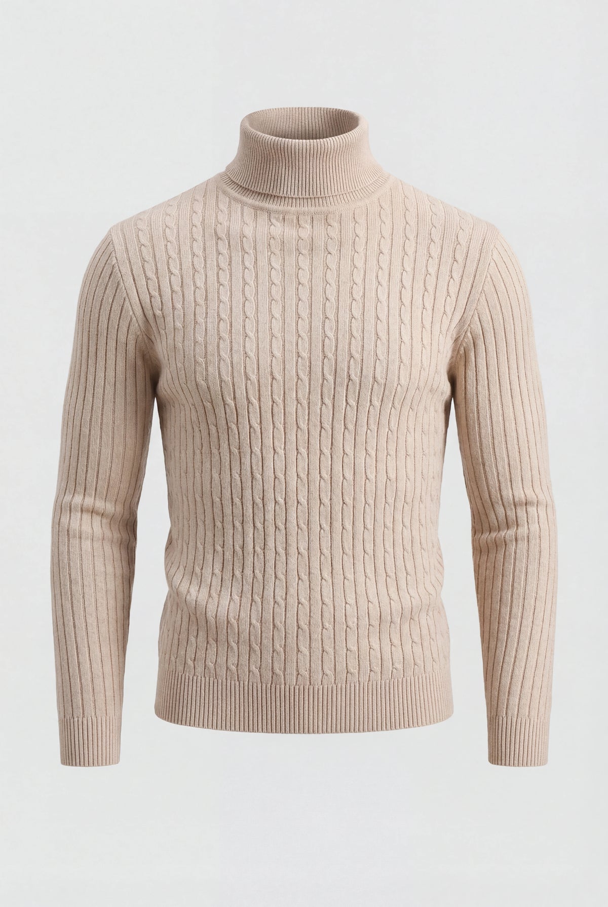 Herre rullekravesweater i kabelstrik med regular fit - Beige - Sweater - Valmont Wear
