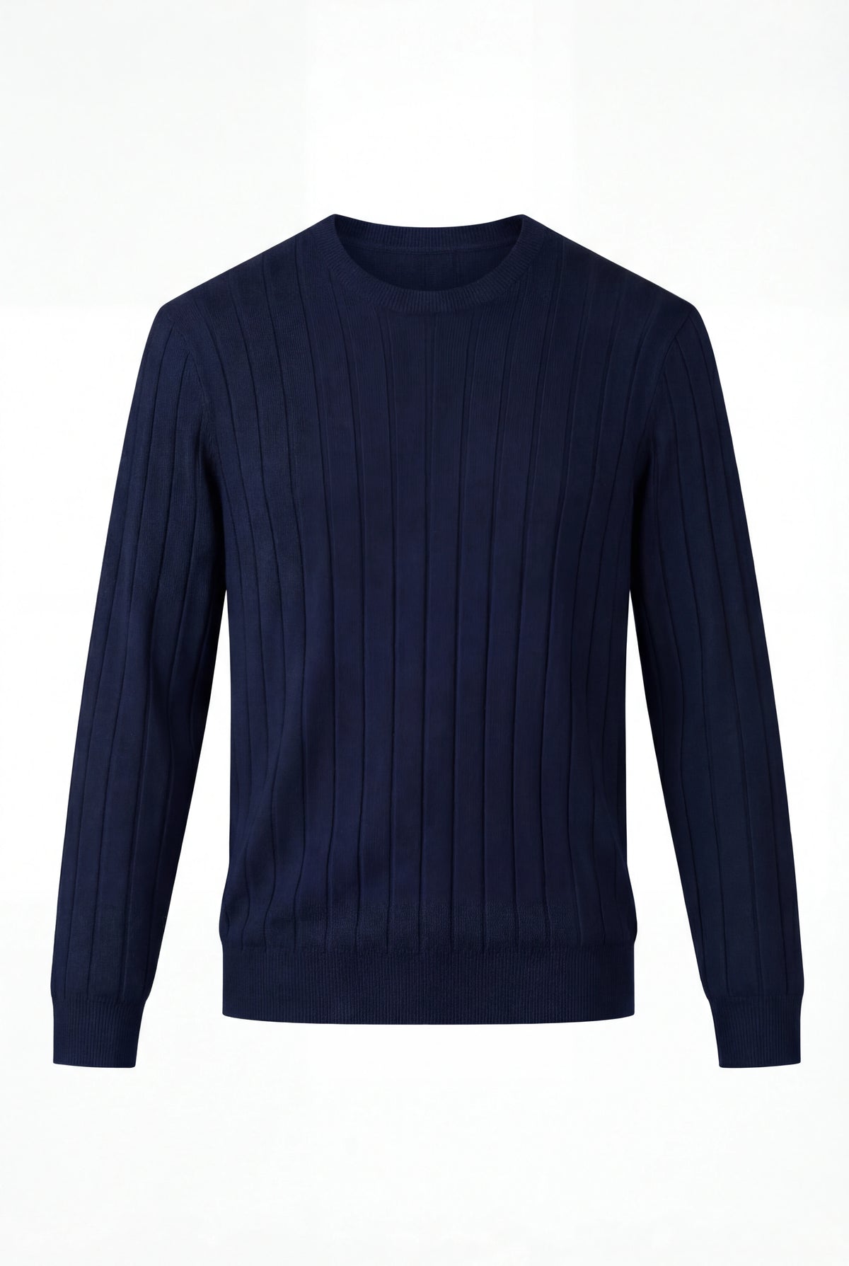 Ribstrikket herresweater med rund hals - Langærmet, navyblå - Sweater - Valmont Wear