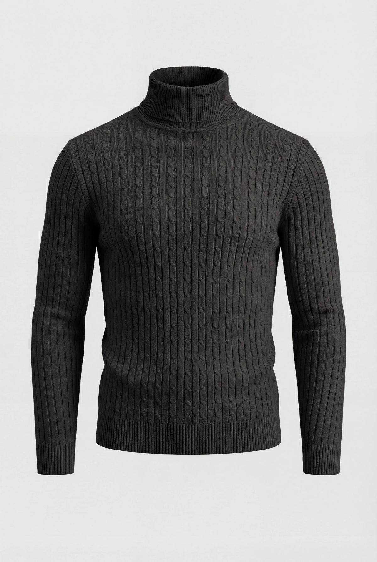 Herre rullekravesweater i kabelstrik med regular fit - Sort - Sweater - Valmont Wear