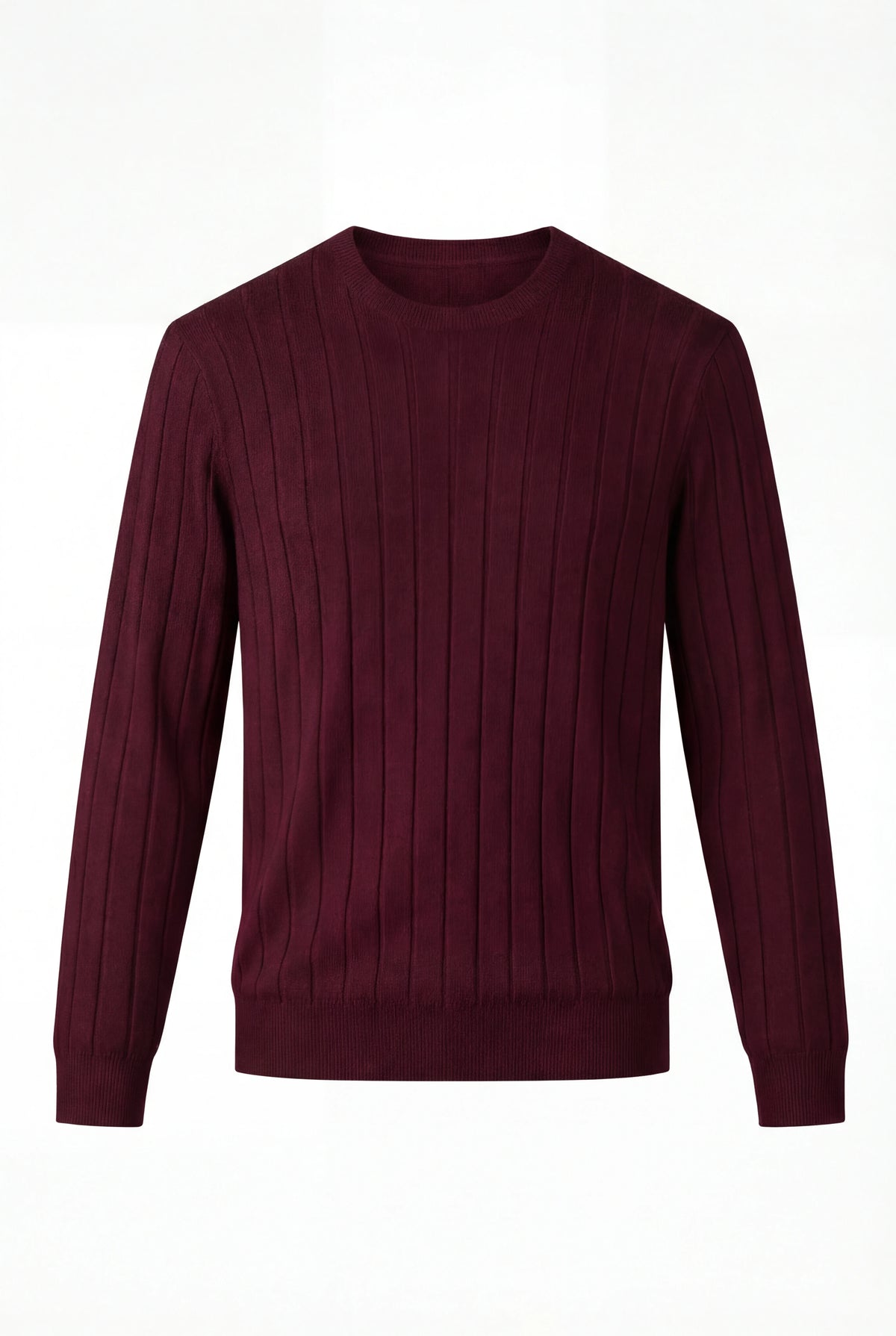 Ribstrikket herresweater med rund hals - Langærmet, bourgogne - Sweater - Valmont Wear