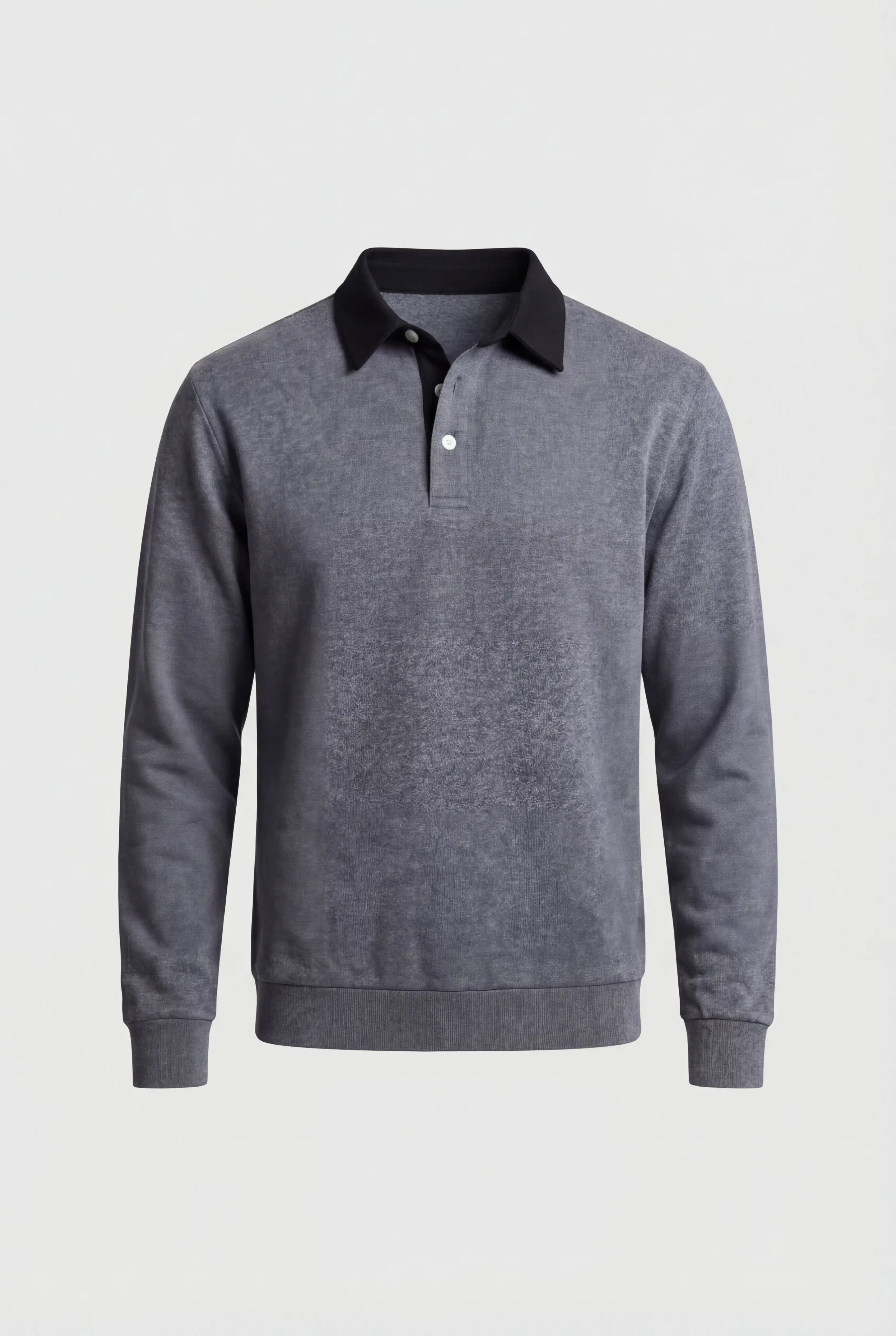 Herre Sweatshirt med Kontrastkrave og Polokrave – Grå melange