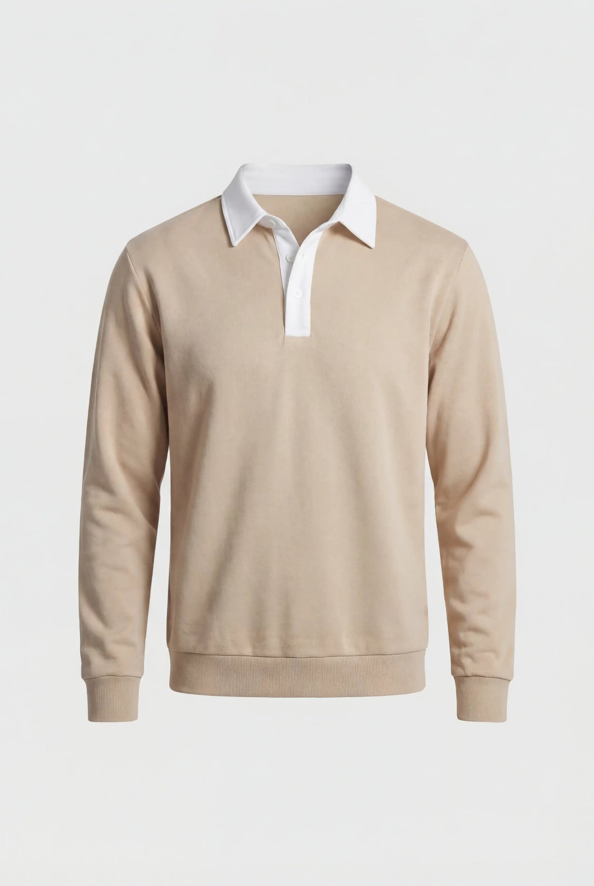 Herre Sweatshirt med Kontrastkrave og Polokrave - Beige - Striktrøje - Valmont Wear