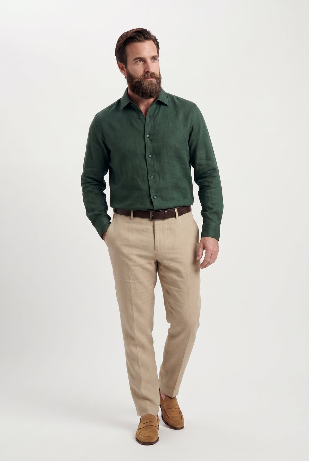 Linskjorte til Mænd - Mørkegrøn - Lin - Regular Fit - frame 2