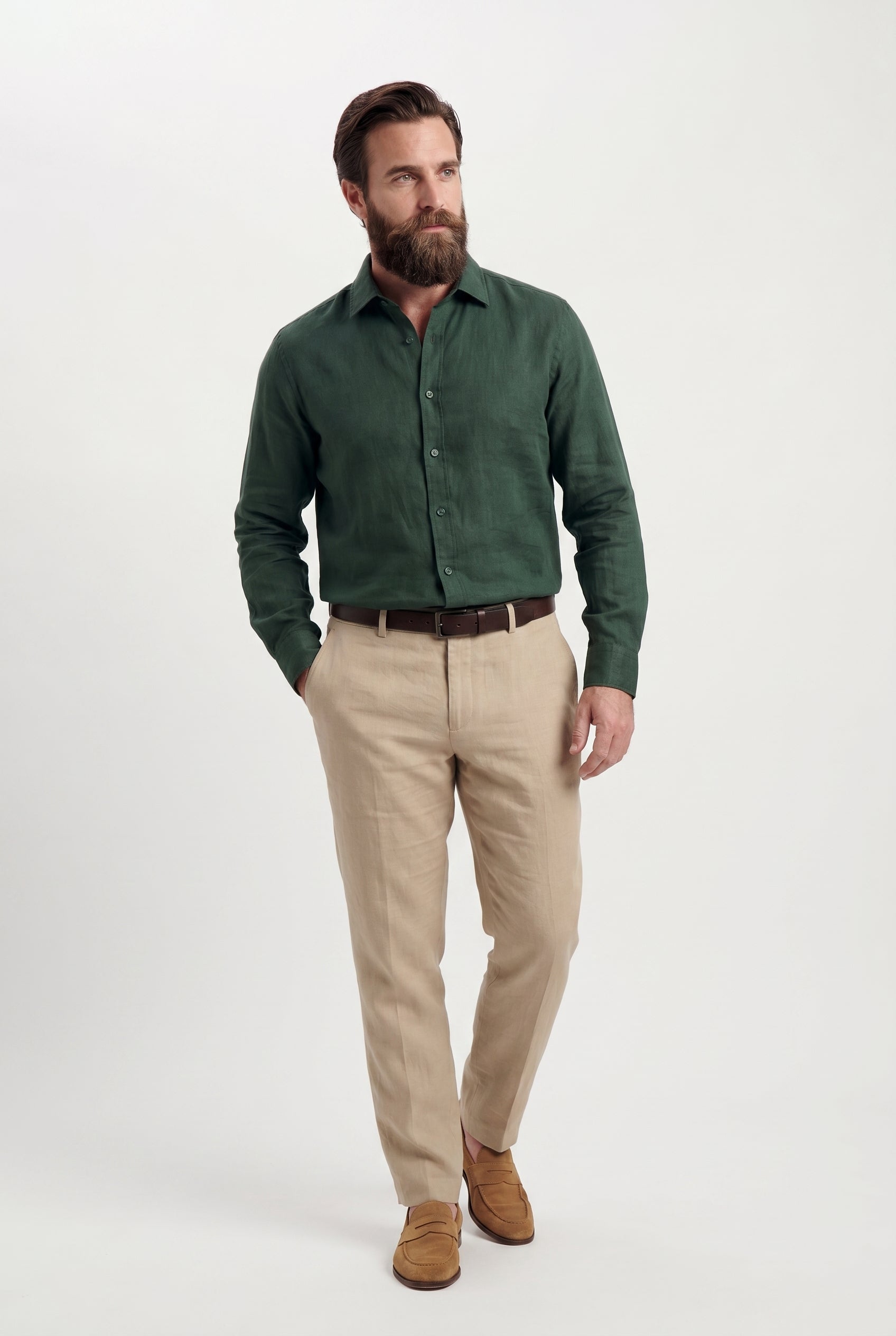 Linskjorte til Mænd - Mørkegrøn - Lin - Regular Fit - frame 2