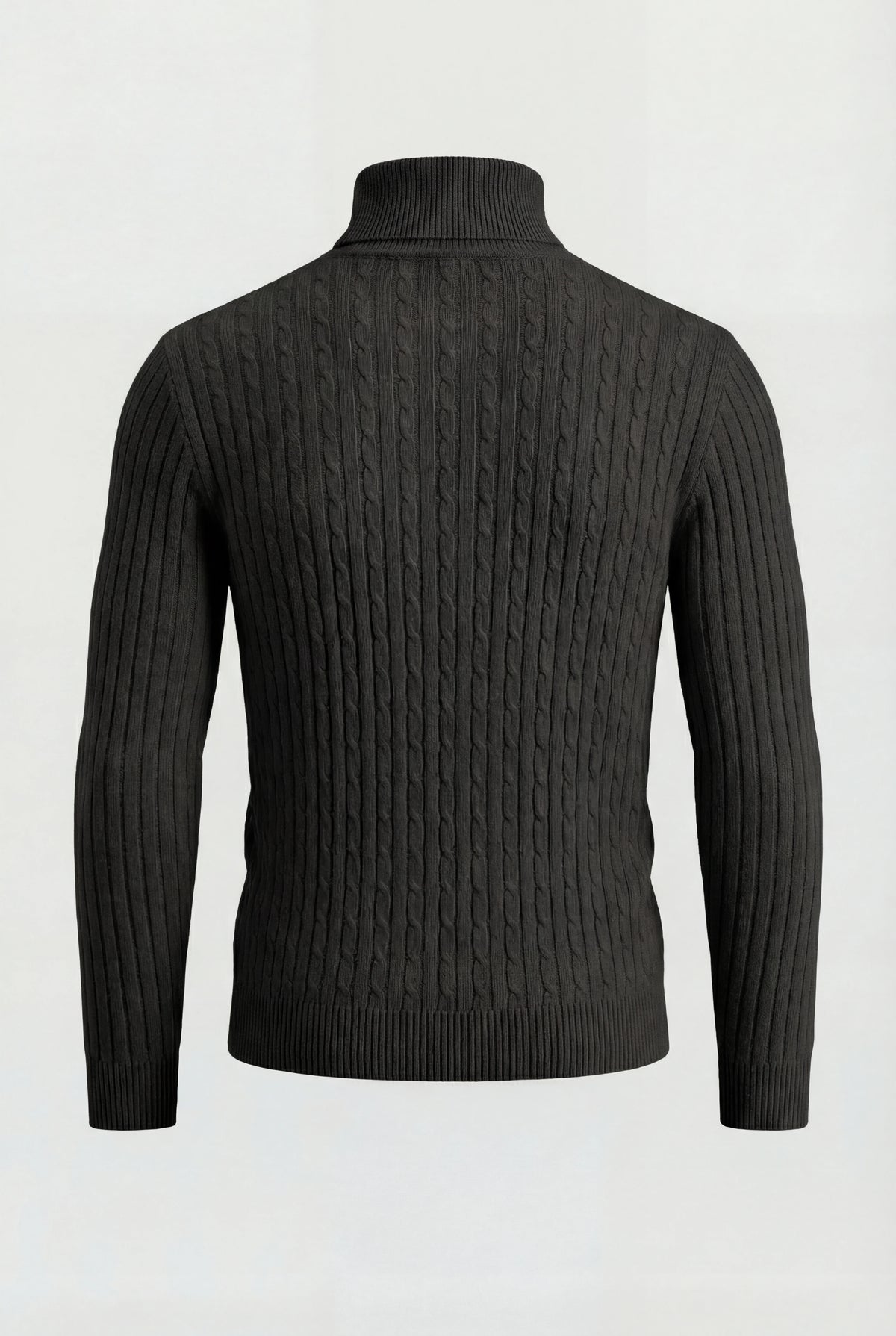 Herre rullekravesweater i kabelstrik med regular fit - Sort - Sweater - Valmont Wear