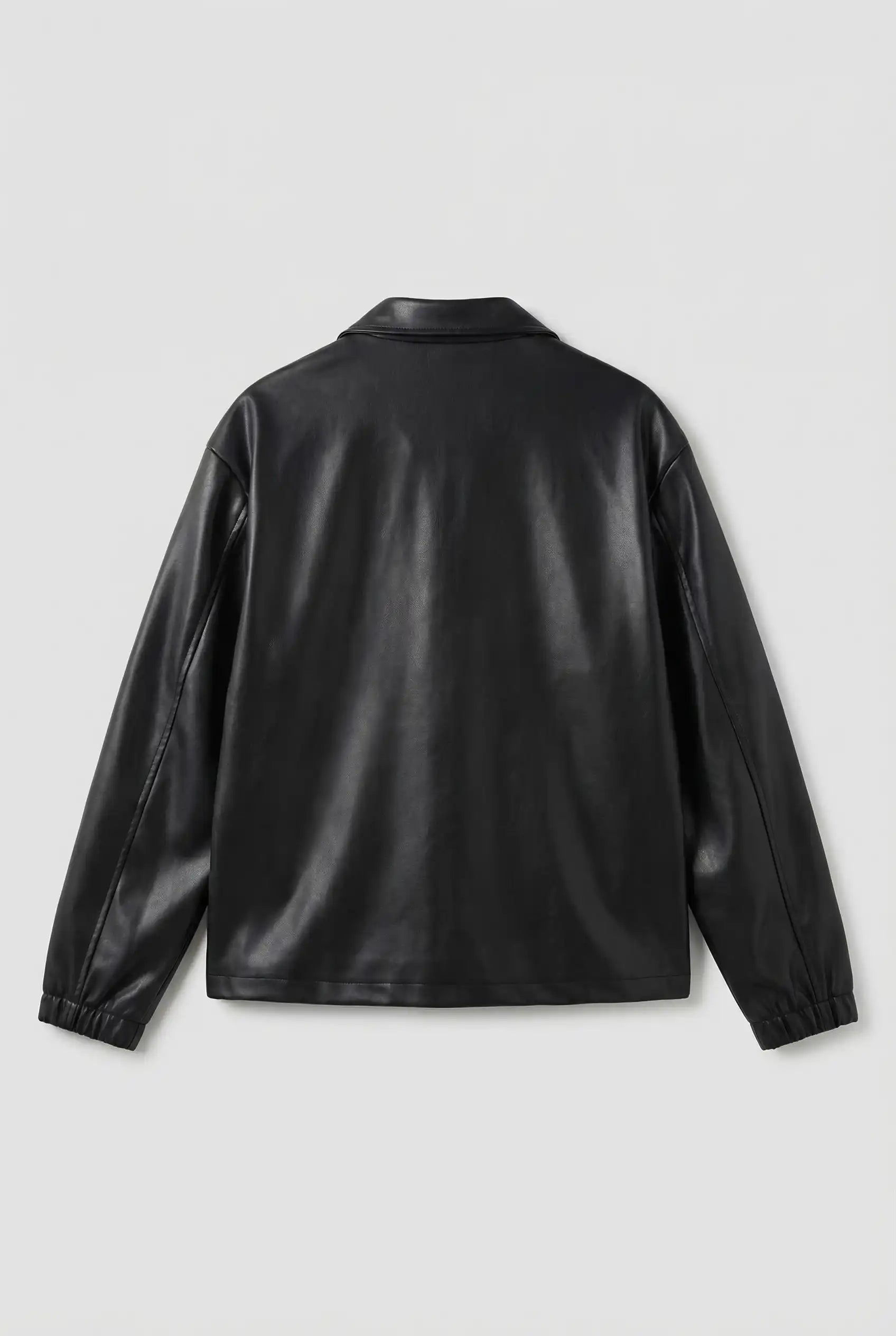 Herre Læderlook Jakke Sort Regular Fit Lynlås Sort Laeder