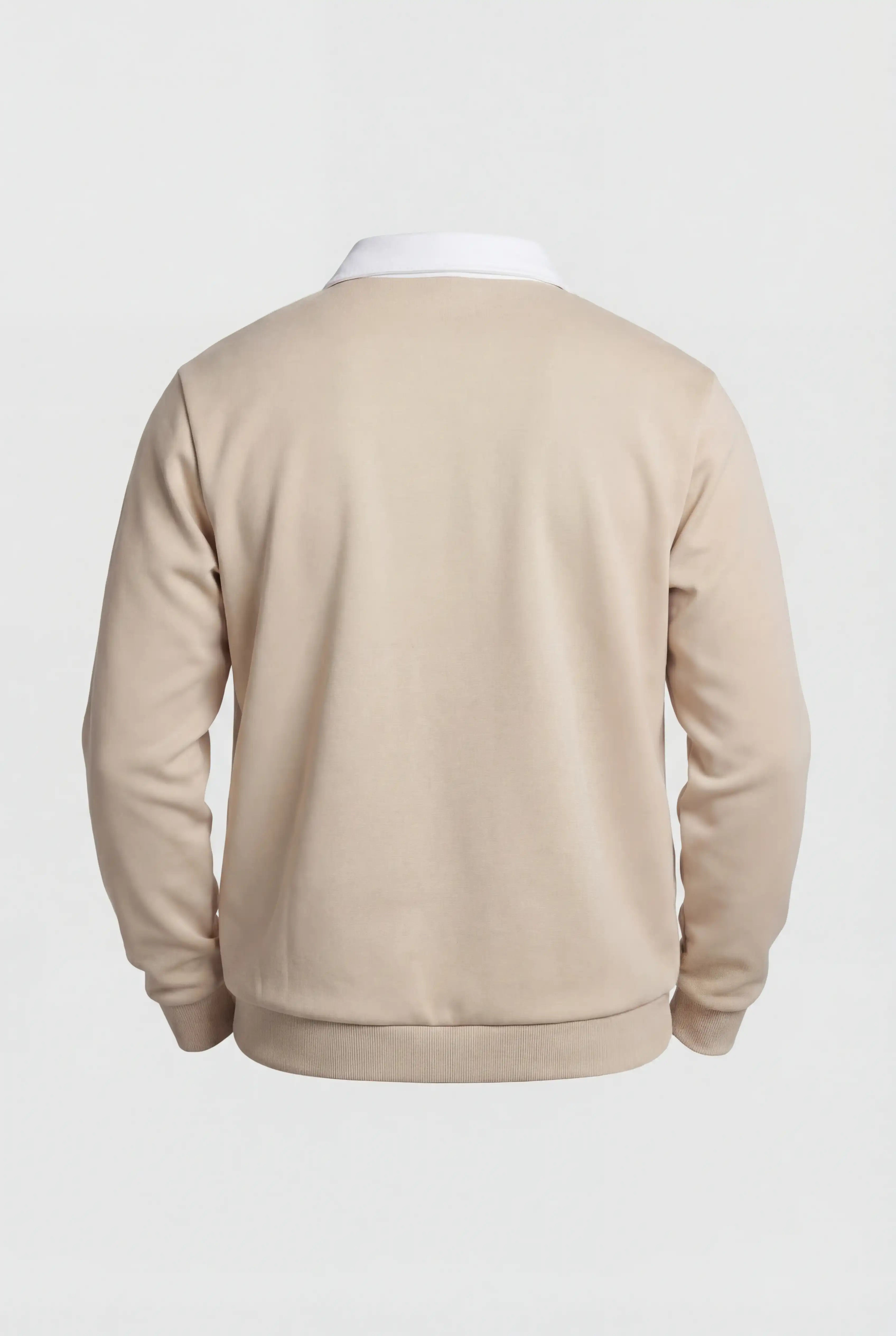 Herre Sweatshirt med Kontrastkrave og Polokrave – Beige