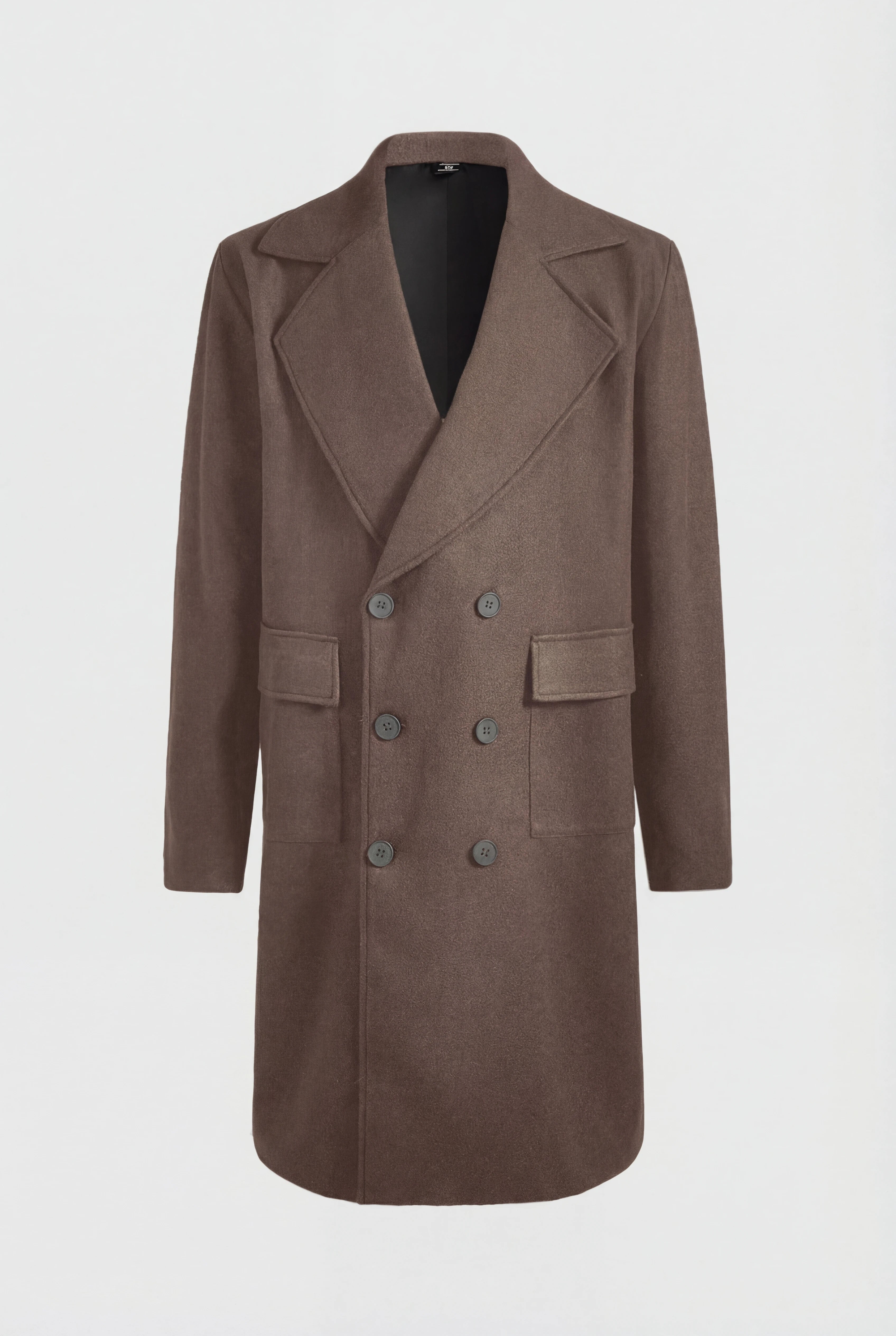 Herre dobbeltbrystet ulden frakke i brun, knælængde