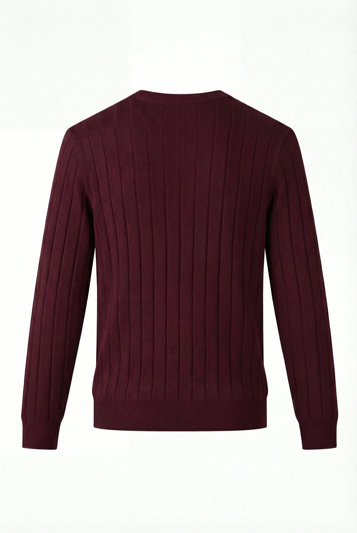 Ribstrikket herresweater med rund hals - Langærmet, bourgogne - Sweater - Valmont Wear