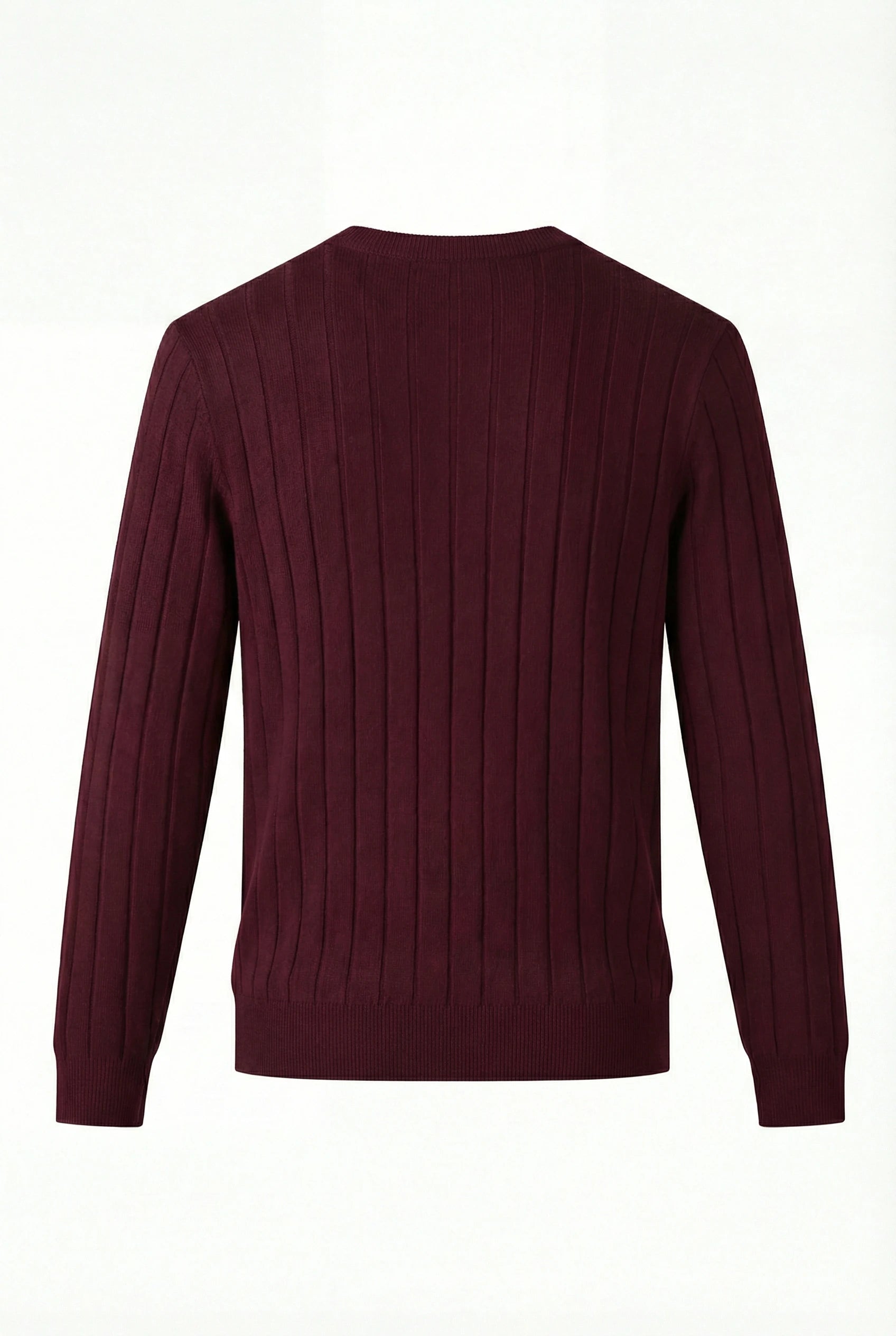 Ribstrikket herresweater med rund hals – Langærmet, bourgogne