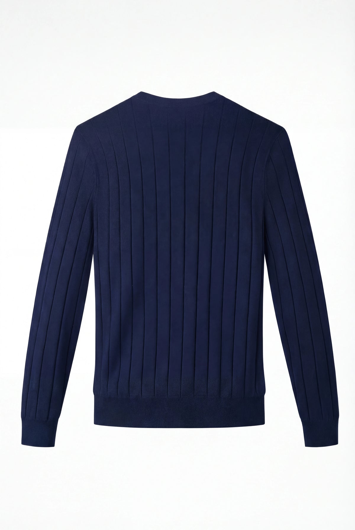 Ribstrikket herresweater med rund hals - Langærmet, navyblå - Sweater - Valmont Wear