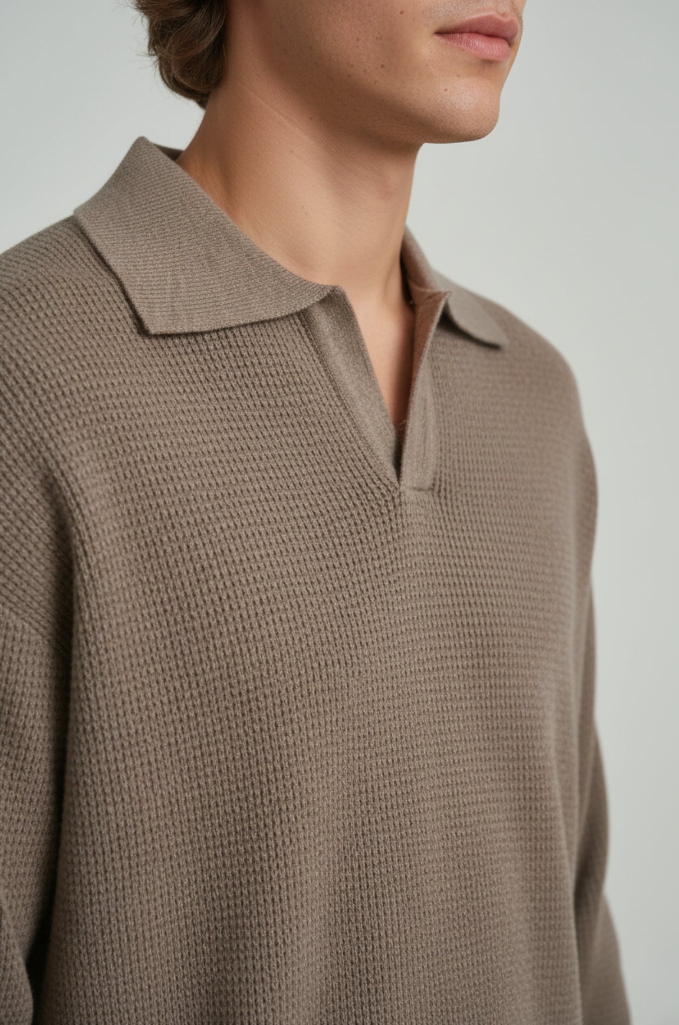 Herrestrikskjorte med lange ærmer og reverskrave – Taupebrun – Regular Fit - - Sweatre - Valmont Wear