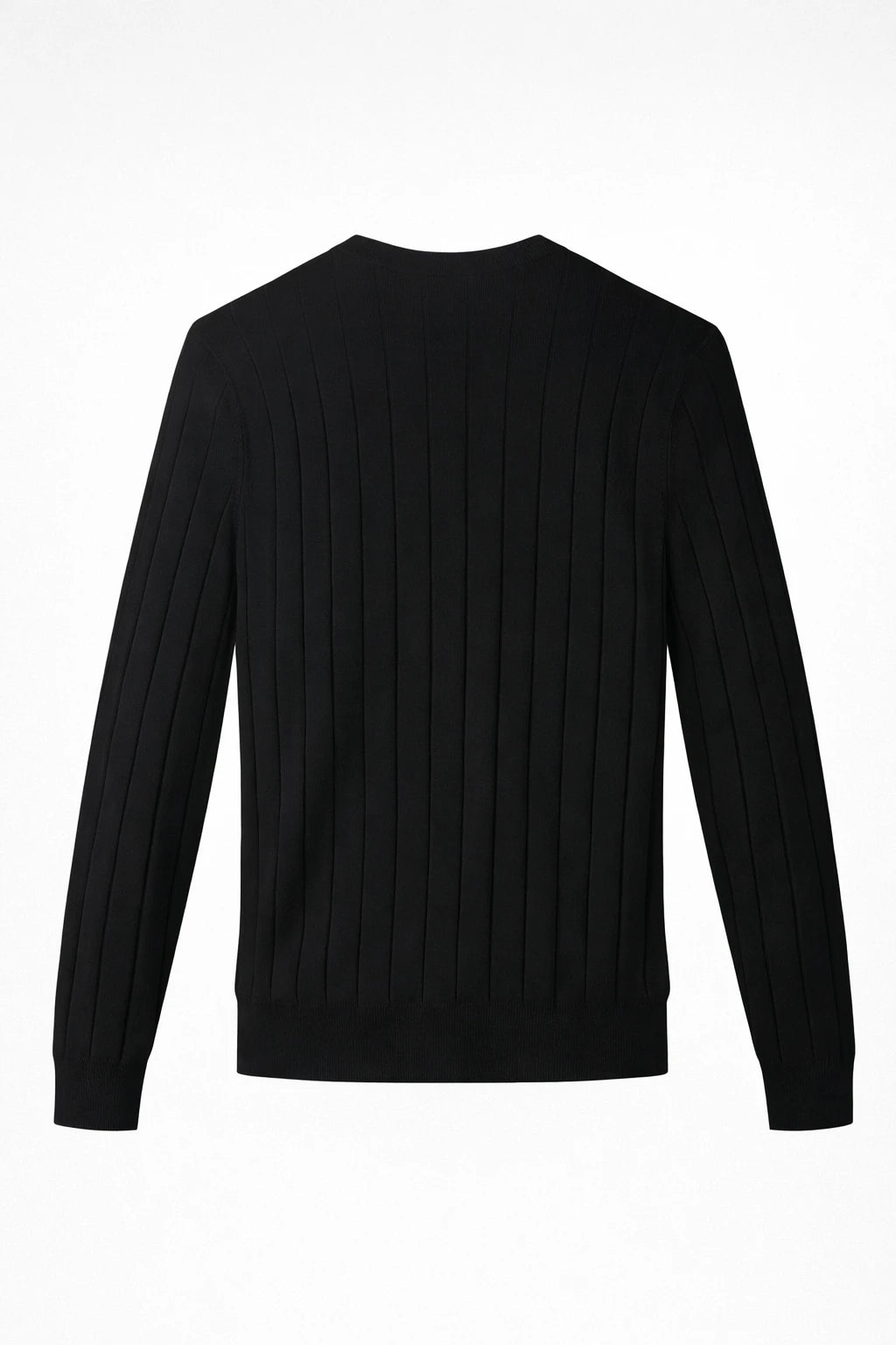 Ribstrikket herresweater med rund hals – Langærmet