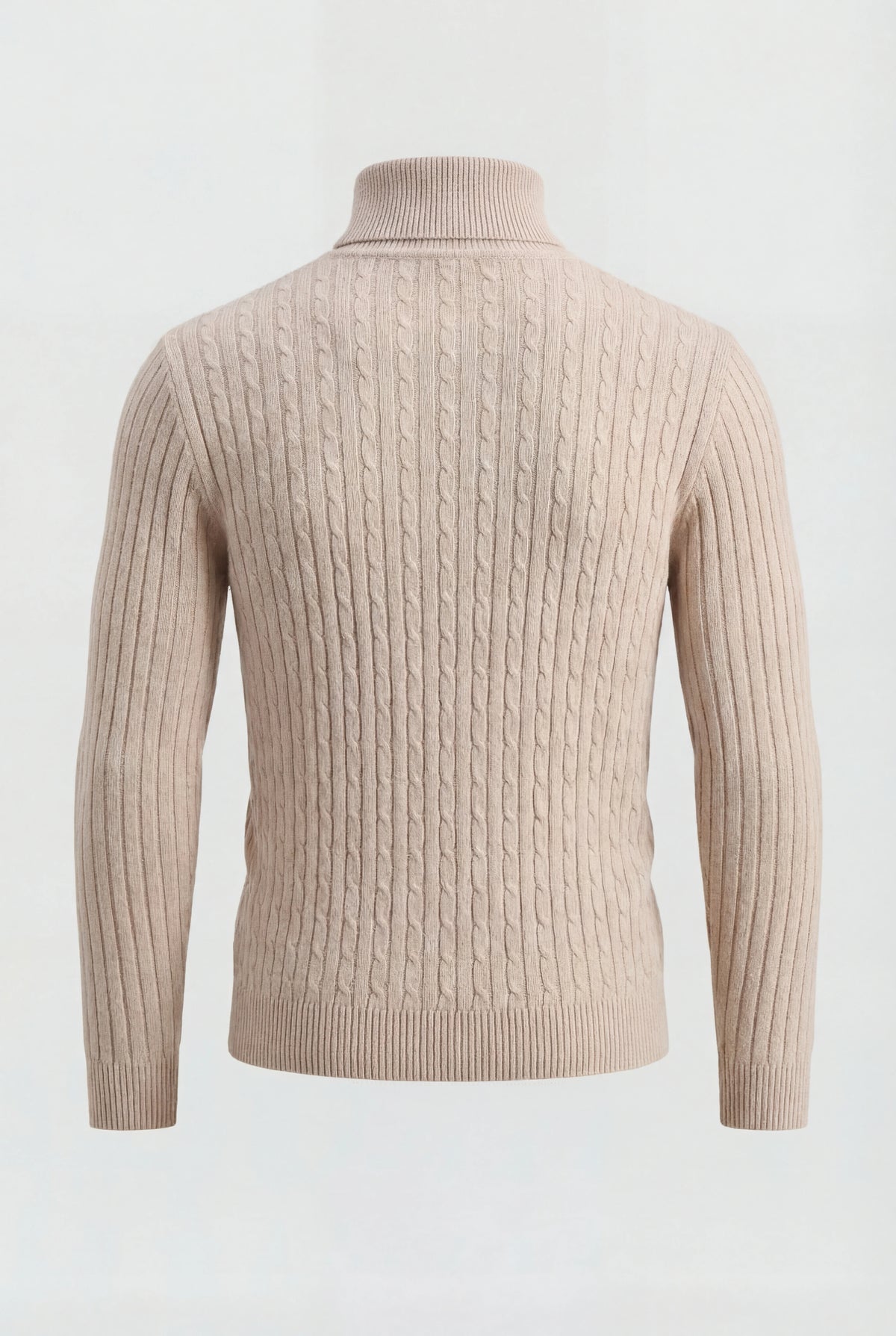Herre rullekravesweater i kabelstrik med regular fit - Beige - Sweater - Valmont Wear