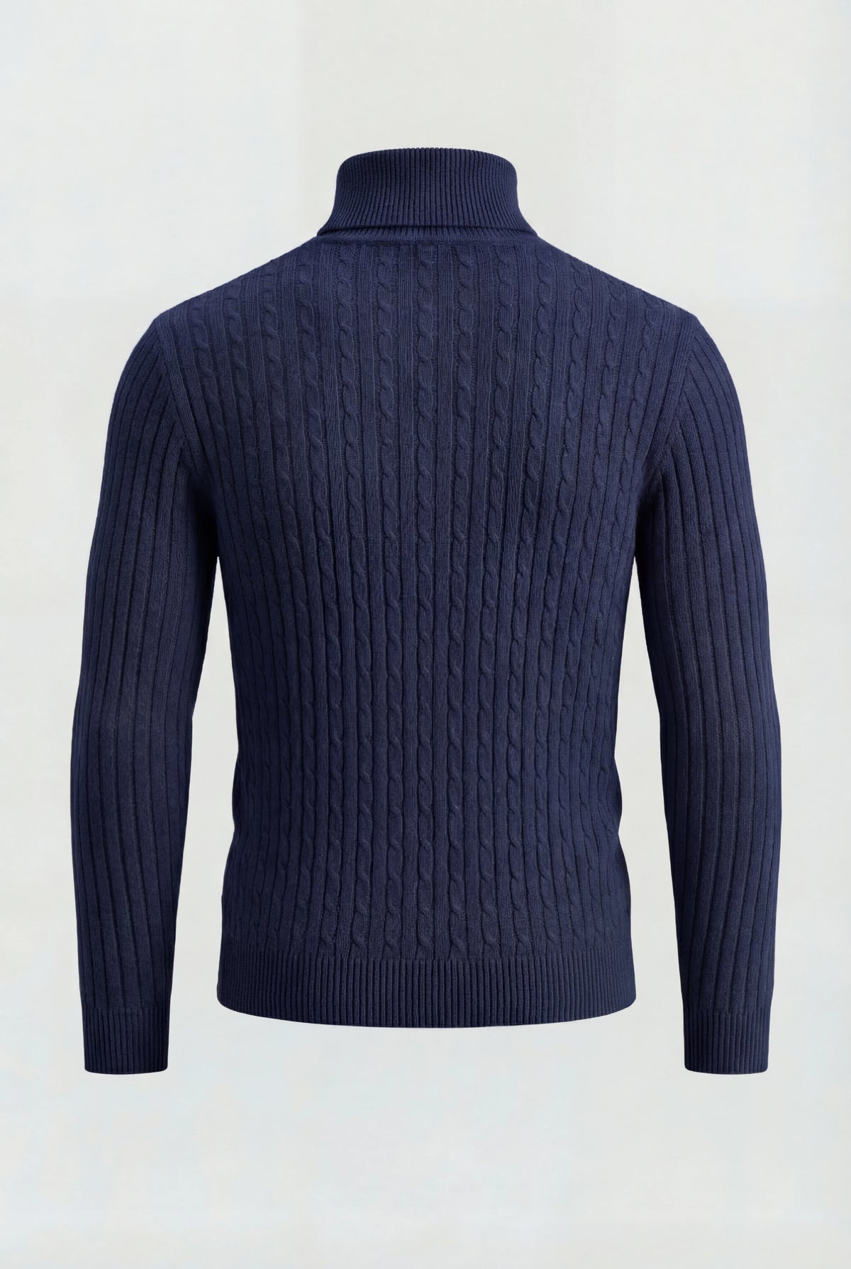 Herre rullekravesweater i kabelstrik med regular fit - Marineblå - Sweater - Valmont Wear