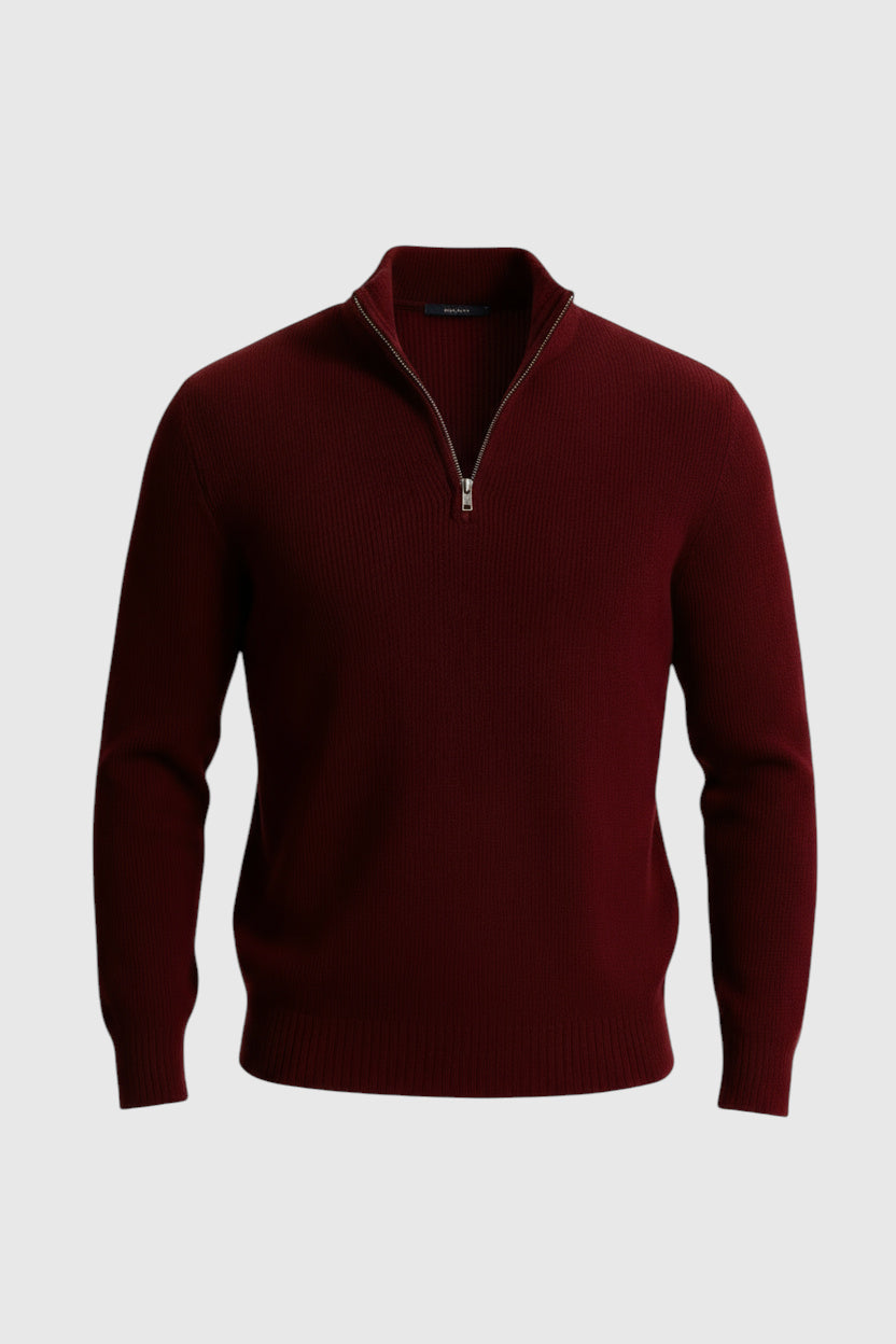 Herre Half-Zip Striktrøje med Ståkrave – Bourgogne