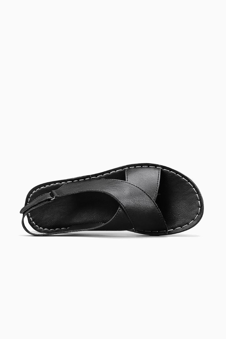 Herresandaler i Sort Læder - Krydsrem Slip-On til Sommer