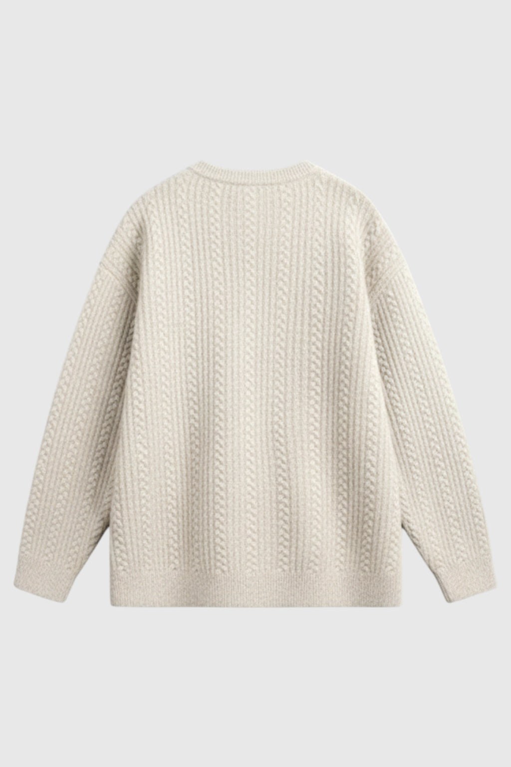Herrestrik – Kabelstrikket Sweater med Lille V-Hals – Oatmeal