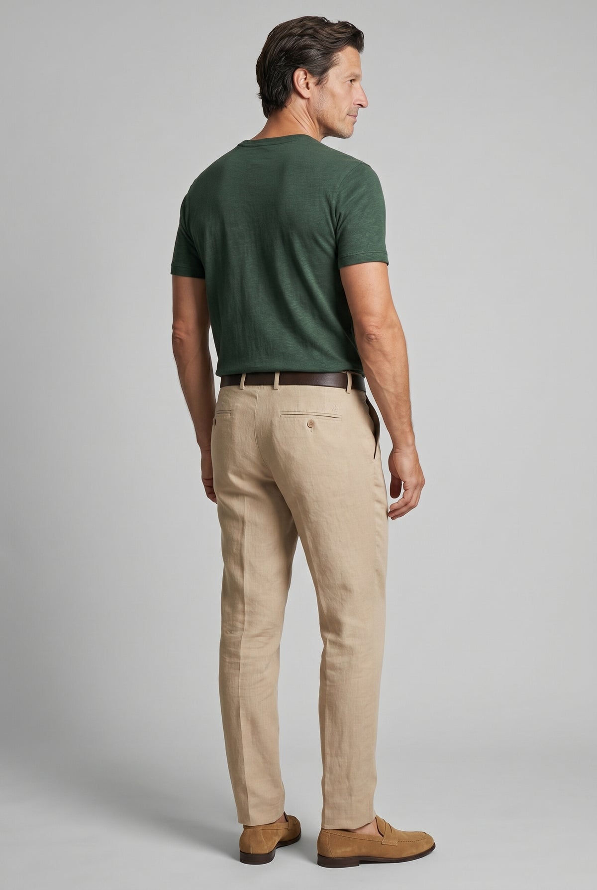 T-Shirt til Mænd - Mørkegrøn - Lin - Slim Fit - frame 3
