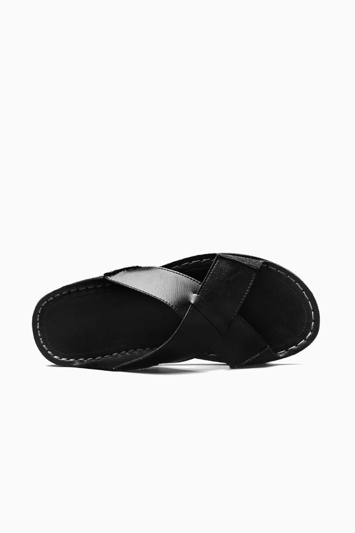 Herresandaler i Sort Læder - Krydsrem Design med Komfort