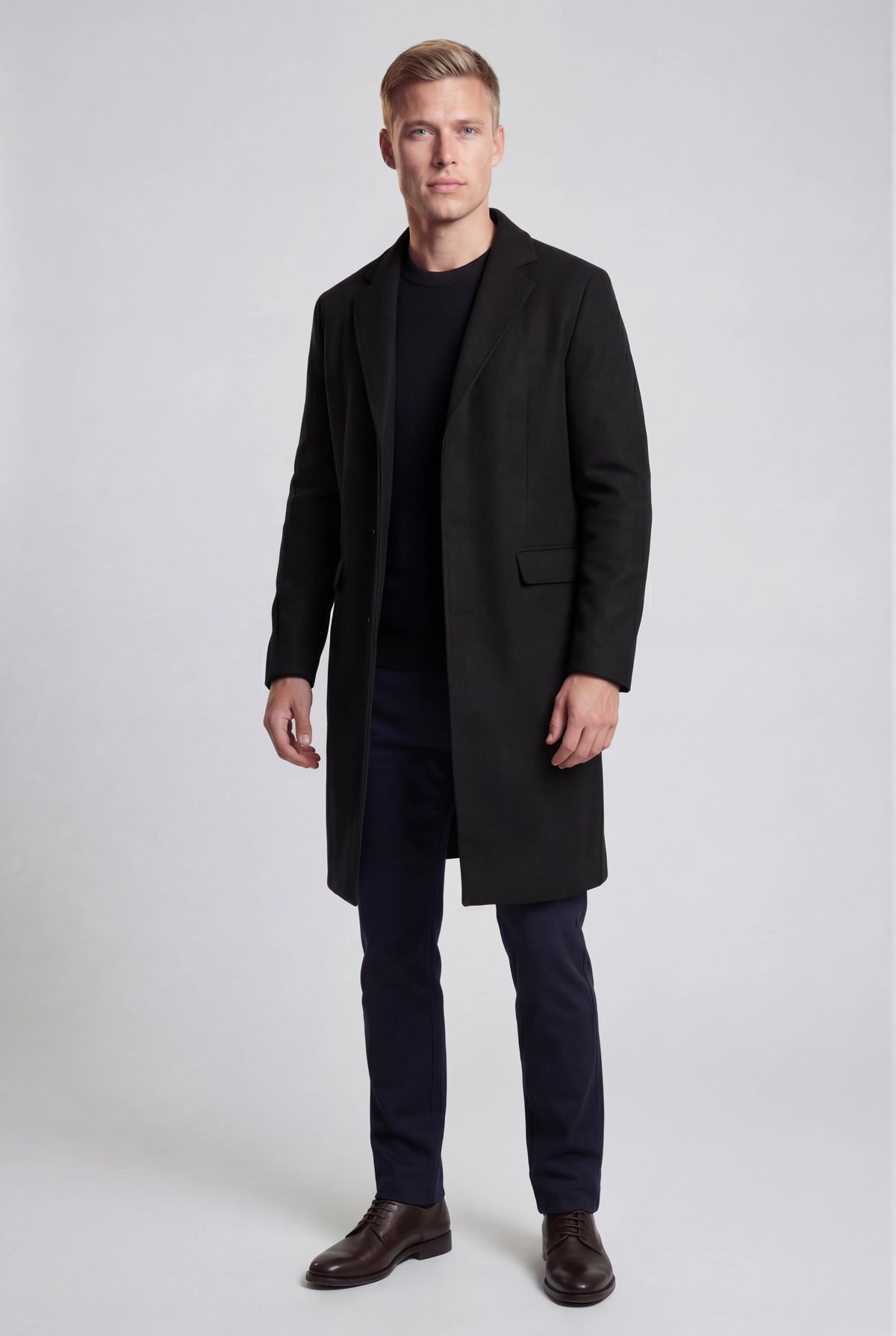 Herre Enkeltradet Lang Frakke - Sort - Coat - Valmont Wear