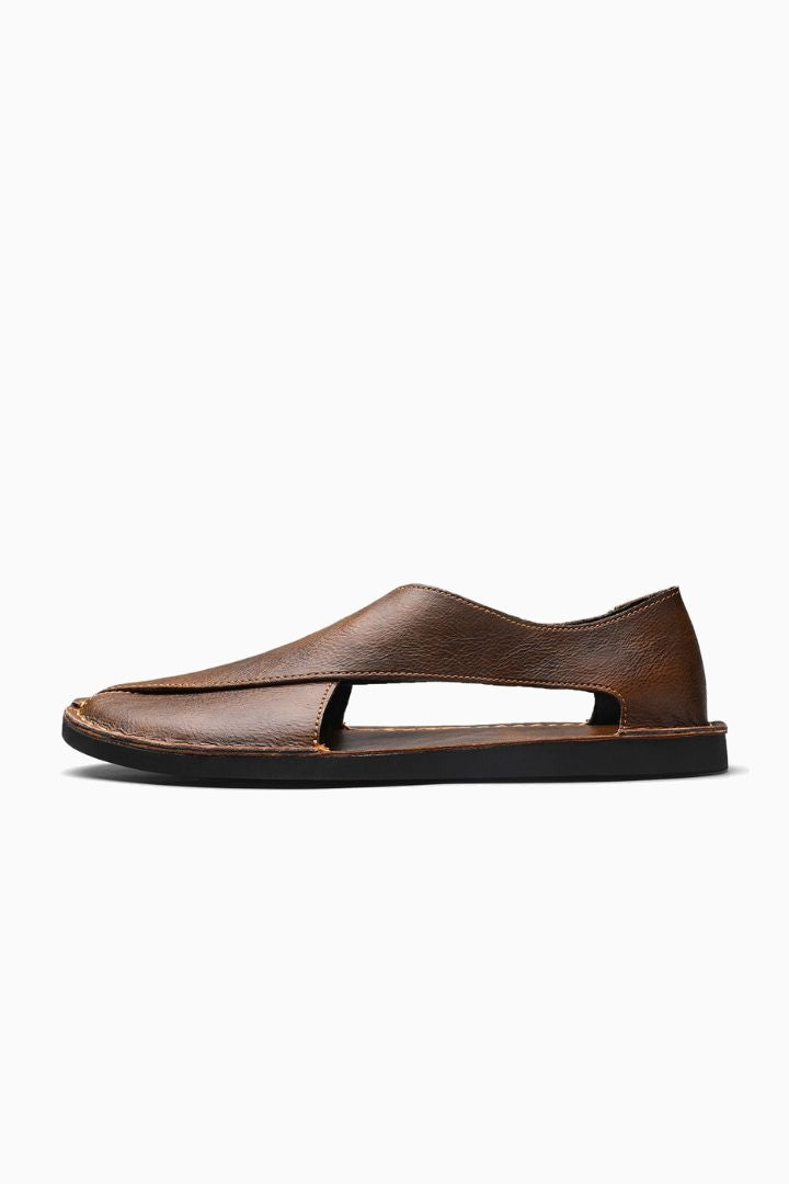 Herresandaler i Brun Læder - Åben Side Stil til Sommer