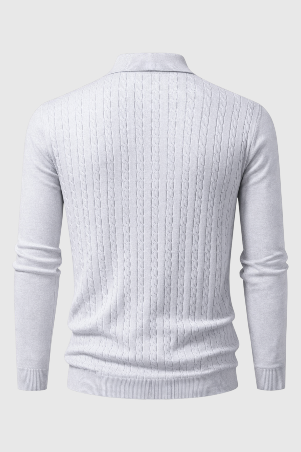 Herre Pullover med Krave - Kabelstrik, Langærmet, Lys Grå - Valmont Wear