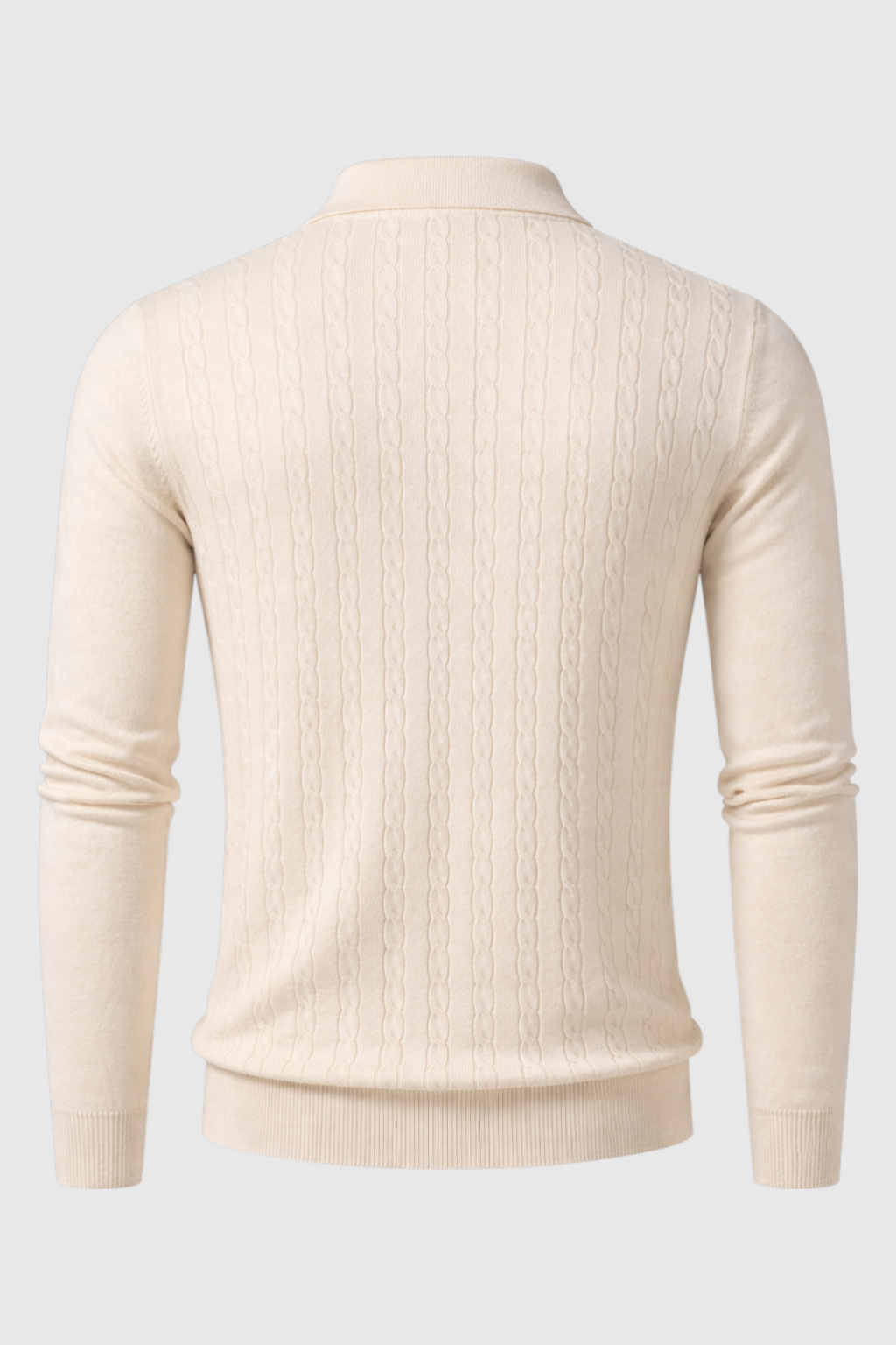 Herre Pullover med Krave - Kabelstrik, Langærmet, Beige - Valmont Wear