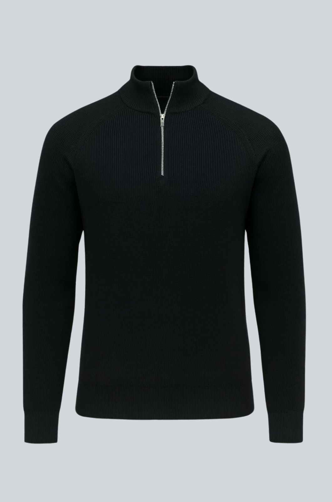 Herre Half-Zip Striktrøje med Ståkrave – Sort - - Striktrøje - Valmont Wear