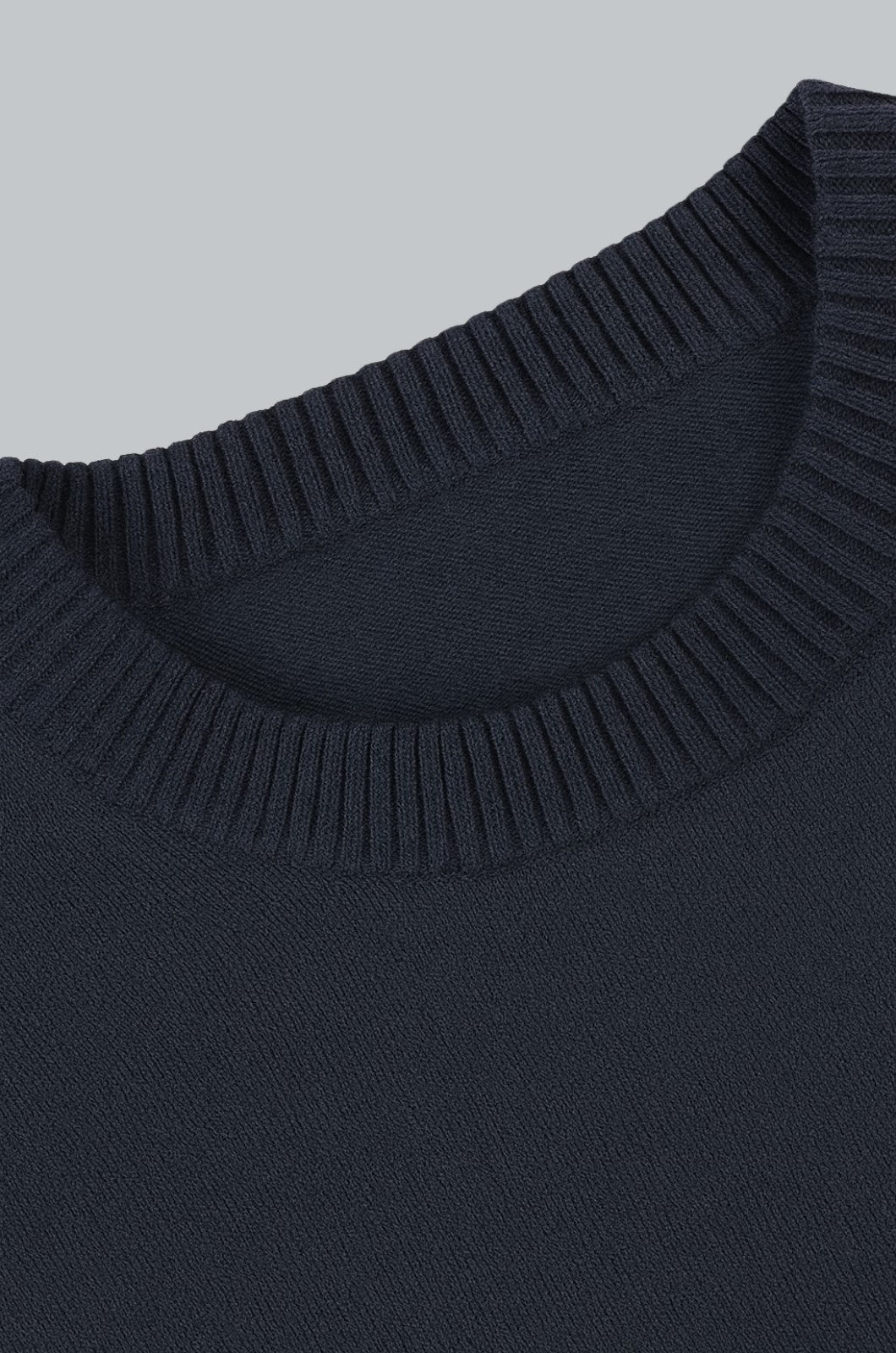 Herre Klassisk Crew Neck Pullover Sweater – Ensfarvet, Ribdetaljer, Casual Fit – Navy - - Sweater - Valmont Wear